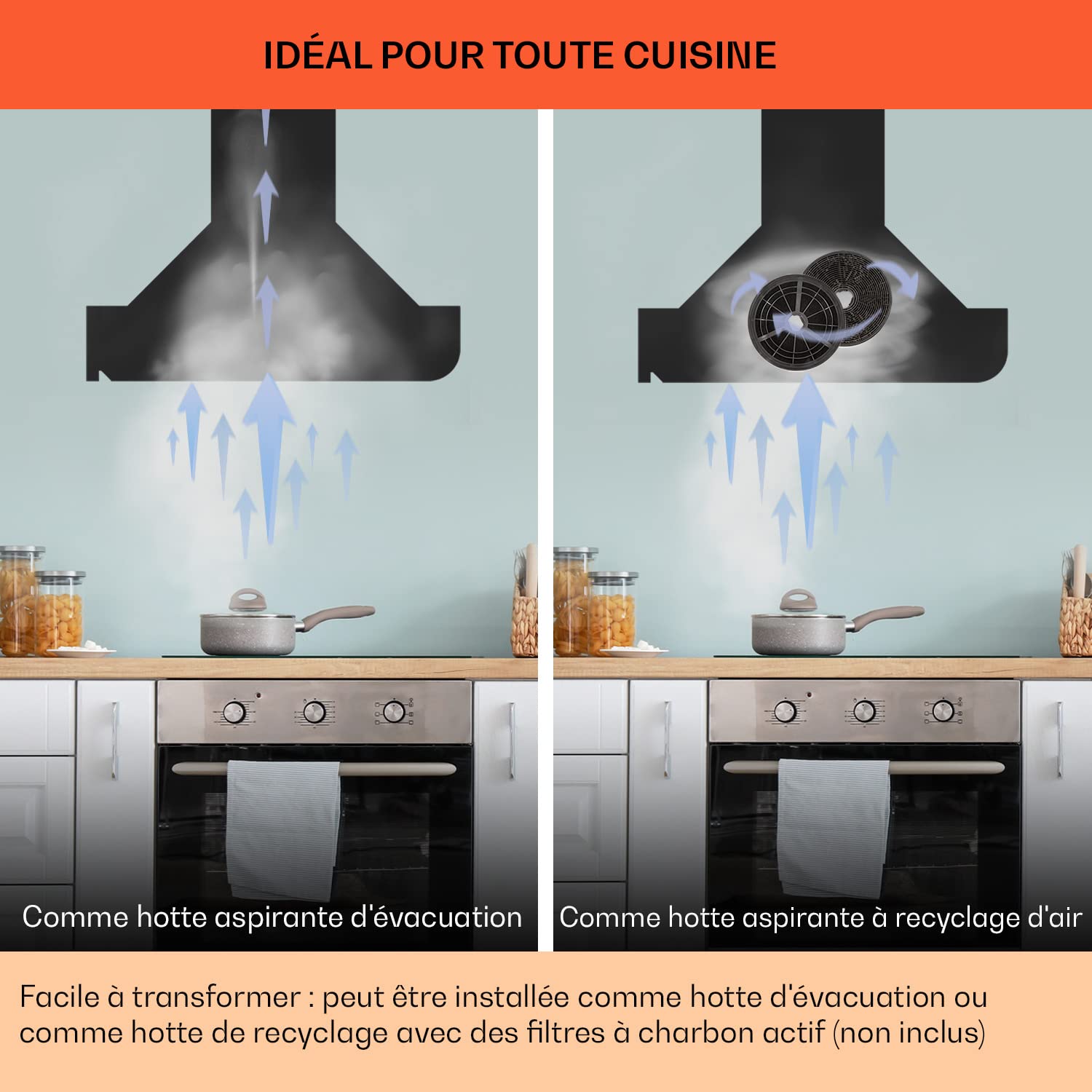 Klarstein Hotte Aspirante 90cm, Hottes de Cuisine Inclinées, Filtre de Hotte en Aluminium, Débit d'Air Puissant 601m³/h, LED, Ecran Tactile, Extracteur d'Air Silencieux, Hotte Efficace avec Evacuation