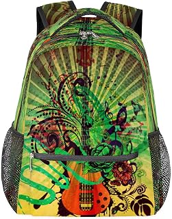 Mochila feminina vintage para guitarra elétrica, mochila para laptop para negócios, mochila escolar para estudantes com alça de ombro ajustável, mochila casual para viagem, acampamento, mochila para mulheres e homens, Multicor, Large