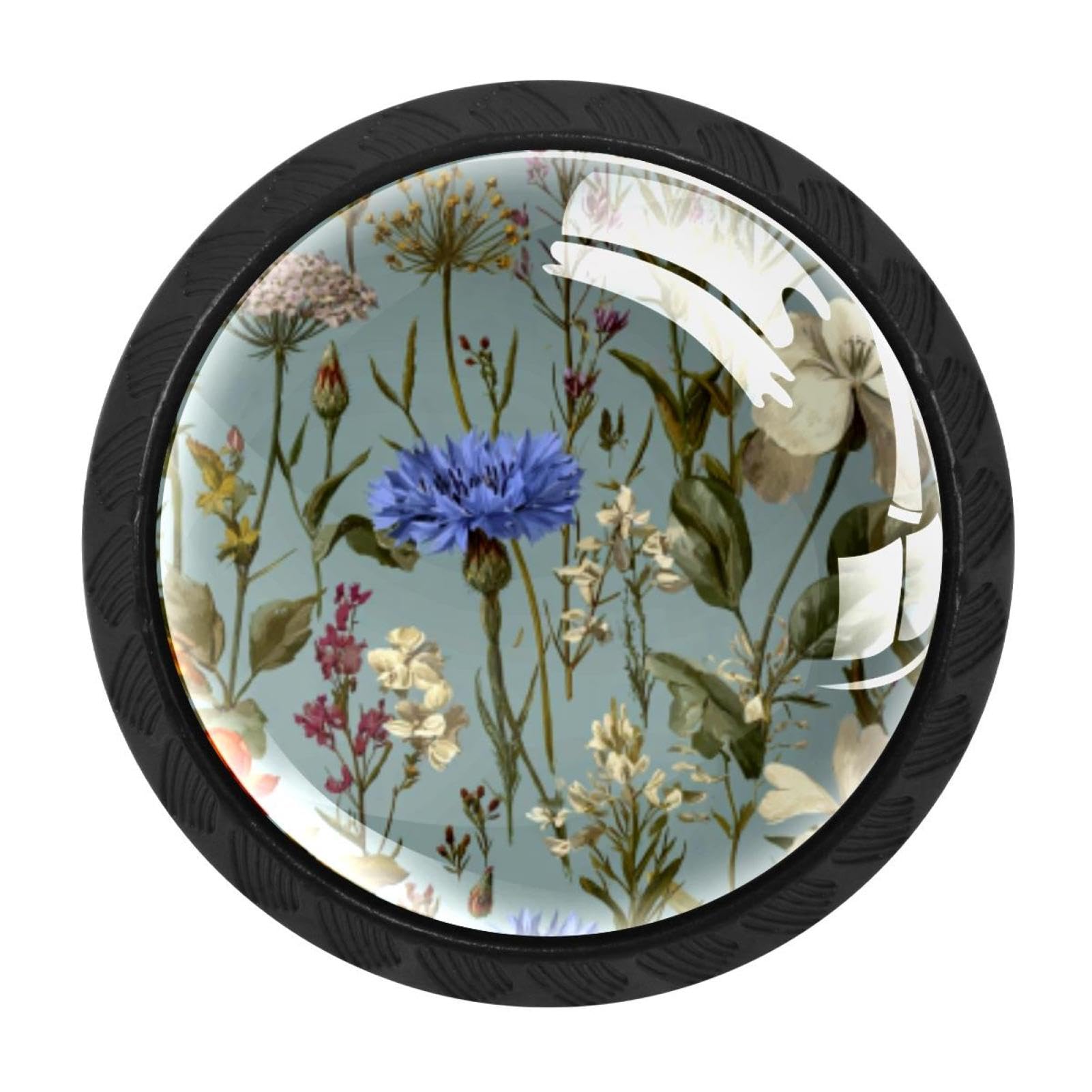 CHENZZZZ 4 Pieces Dresser Knobs Wildflowers Herbs (3) Drawer knobs Cabinet Knobs Pull Handles for Home Kitchen Office