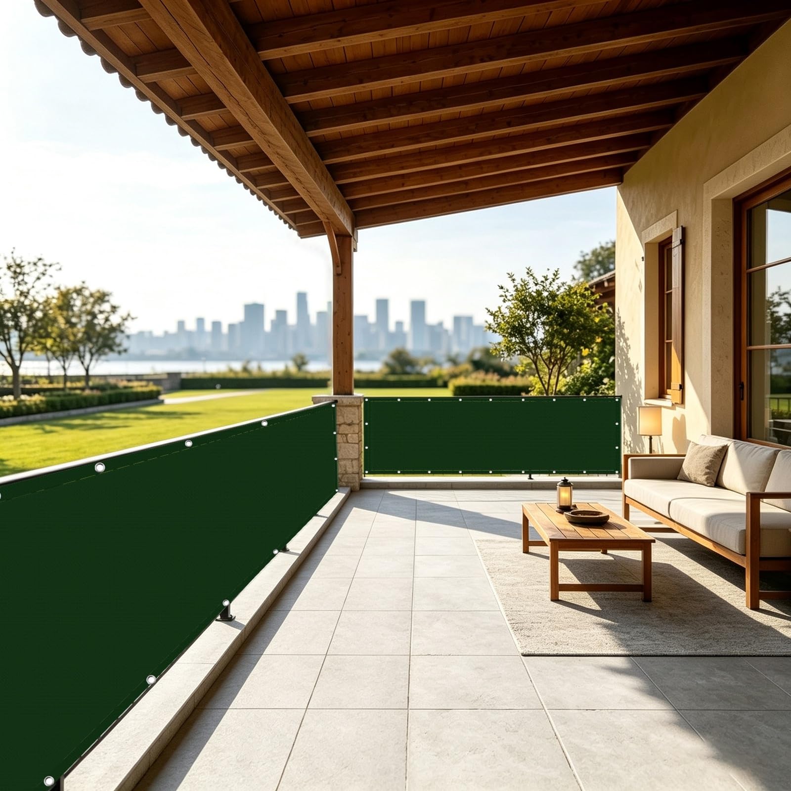Frangivisto Balcone 70 x 700 cm Protezione Privacy, Protezione Uv, Antivento e Impermeabile, Solare Cache Vue Balcon con Fascetta per Ringhiera, Verde Scuro