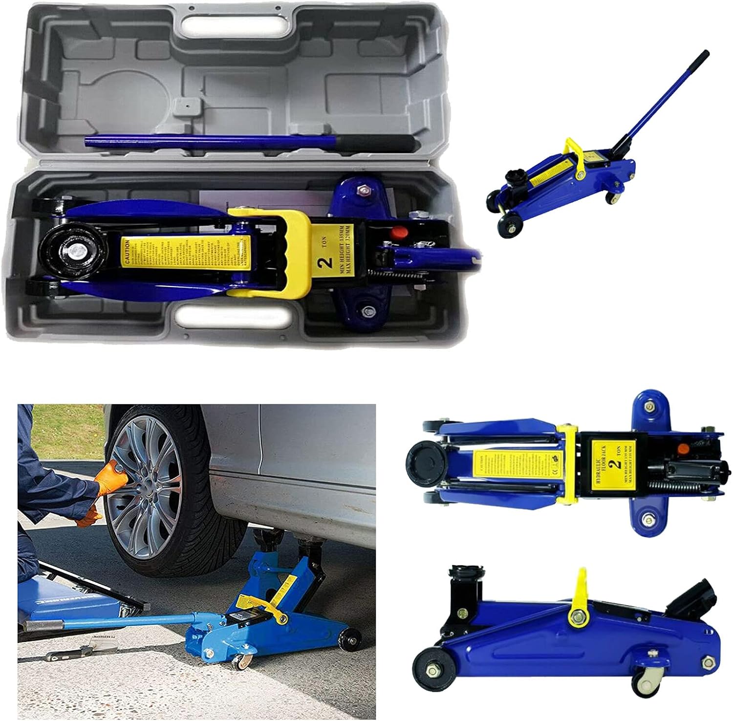 Floor Jack Car Jack Hydraulic 2 Ton Quick Lift Trolley Service Jack Car Lift Jack Stands for Lifting Cars Light Van, Extended Height 5.3" to 12.6", with Swivel Rear Casters & Carrying Storage Case