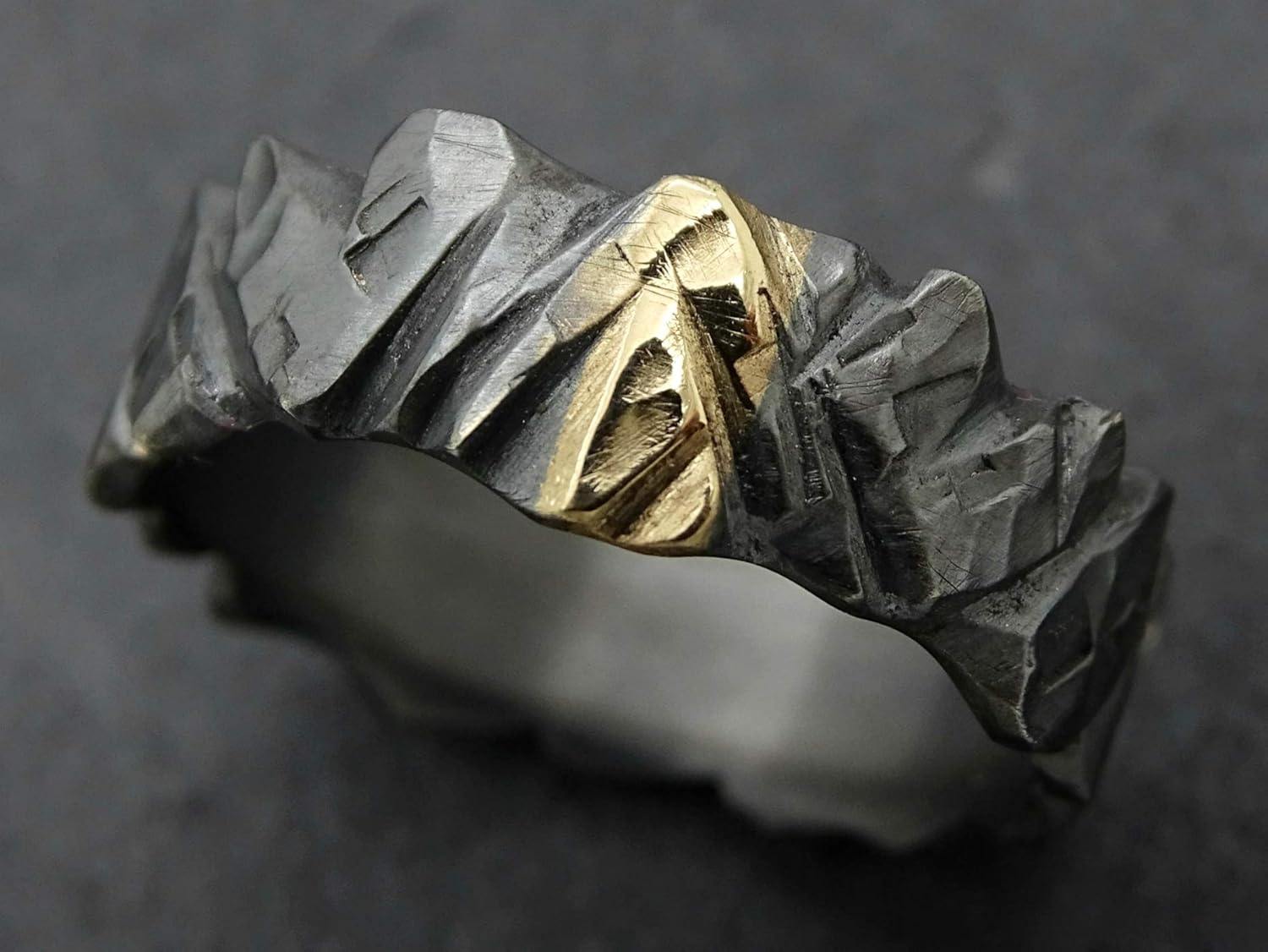 rugged viking ring hand carved wedding band gold, rugged engagement ring men, viking wedding ring gold silver mens wedding band black silver : Handmade Products