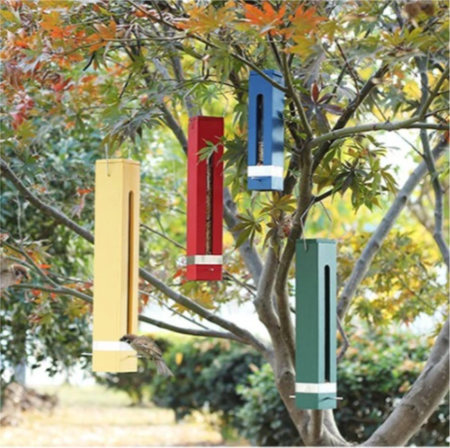 Karmnik dla Dzikich Ptaków Bird Feeder Zewnętrzny Drewniany Karmnik Dla Ptaków Ogród Dziedziniec Dekoracyjne Ozdoby Stacja Karmienia Wróbli(Blue)