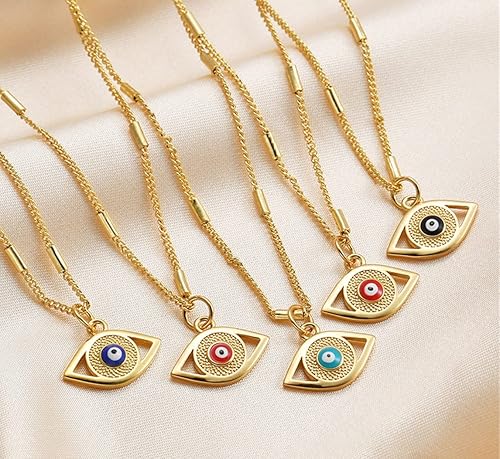 Miniatura 4 de Collar contra el mal de ojo para mujer, chapado en oro de 18 quilates, con dije de ojo turco de la suerte, collar de ojo azul turco para mujer