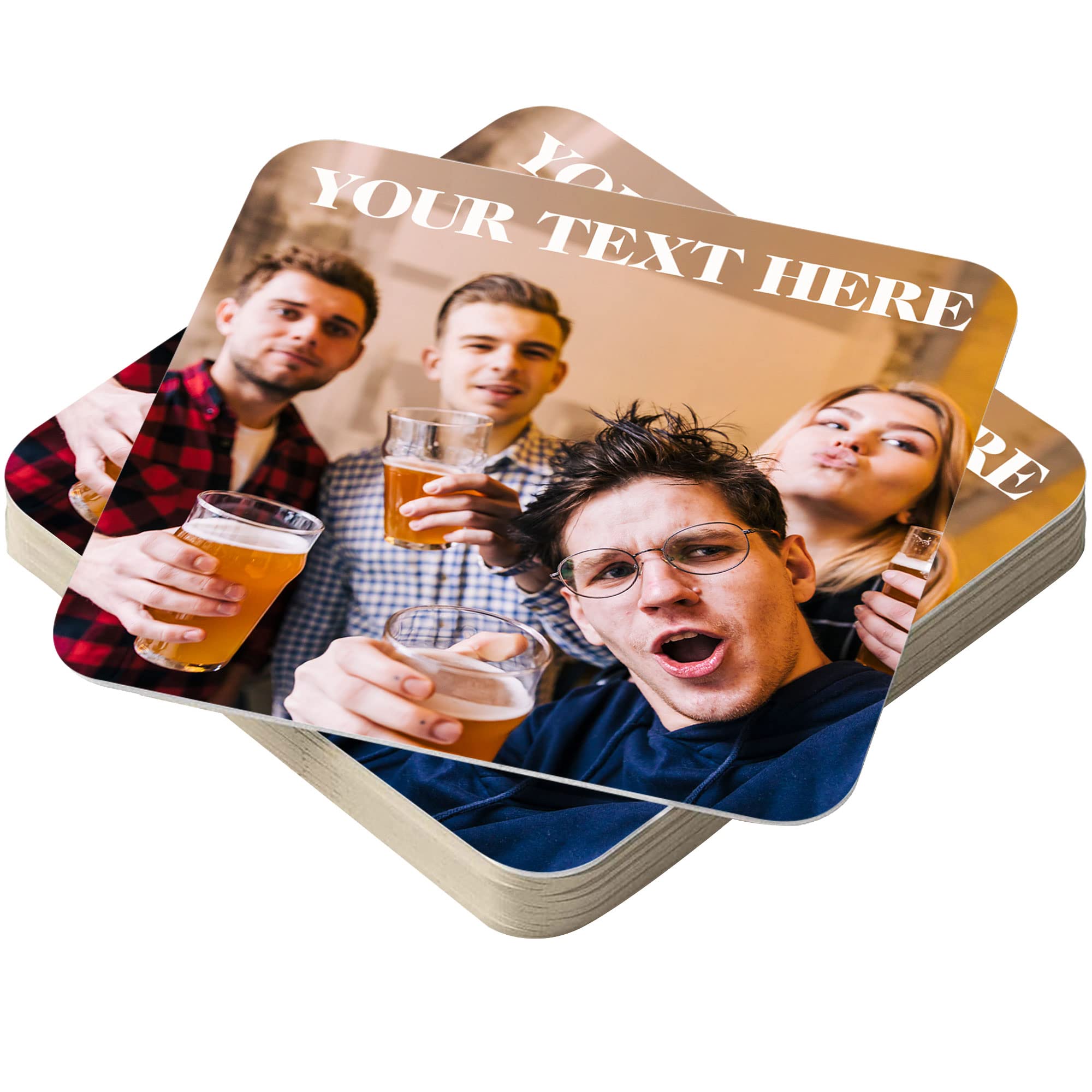 Bang Tidy ClothingPersonalized Bar Coasters Pack of 12 – Absorbant Custom Pulpboard Drink Coasters & Photo Mats – Cardboard – Add Photo, Logo – Full colour print