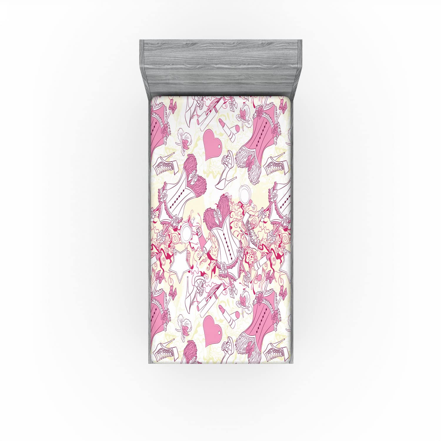 Ambesonne Fashion 2 Pack Fitted Sheet, Vintage and Feminine Art, Bed Cover All-Round Elastic Deep Pockets 2 Pieces, Package Contains 2 Twin XL Size Fitted Sheets, Beige Pink