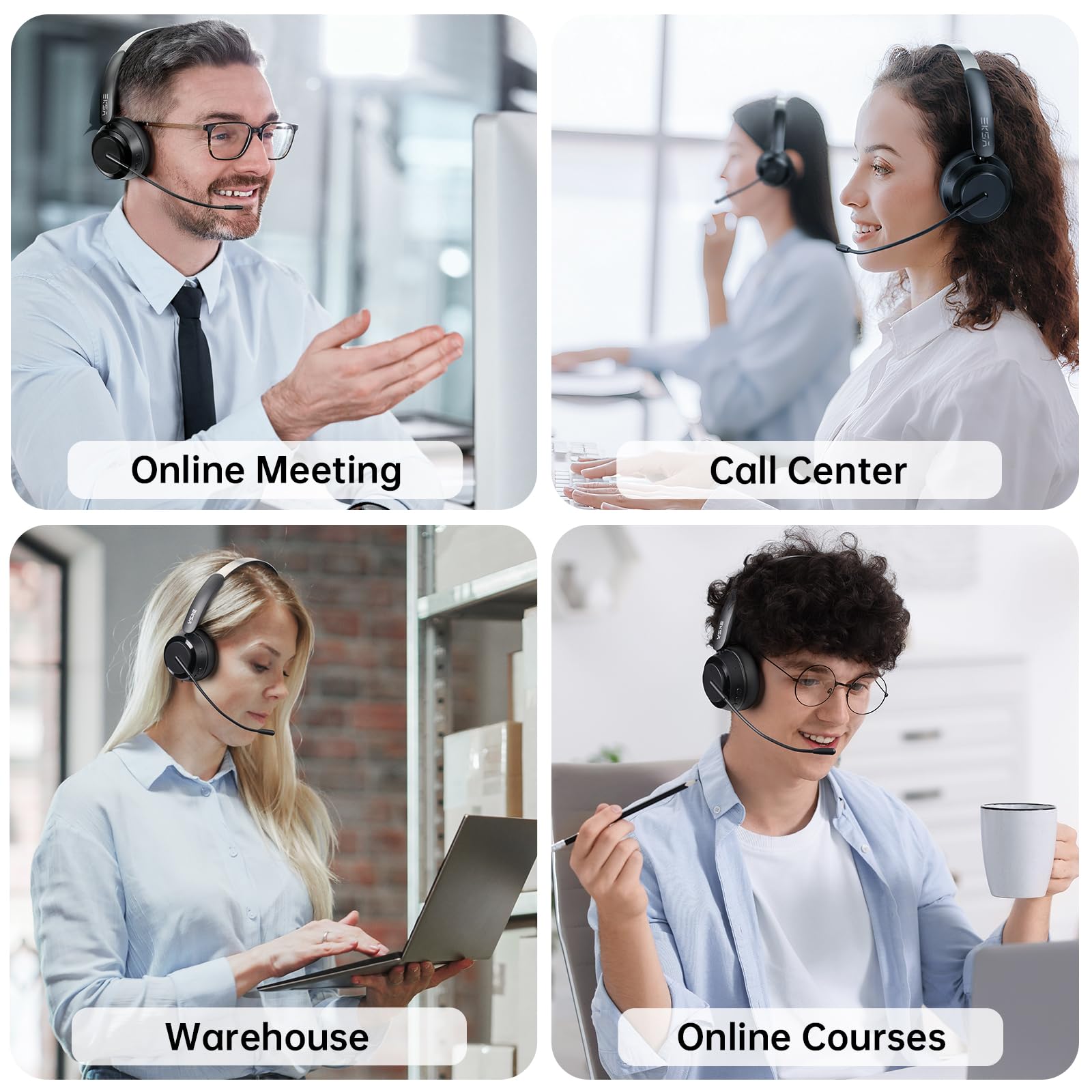 EKSA H35 Casque Bluetooth, Casque sans Fil avec Microphone, [25 Hrs D'autonomie&169g Ultra-Léger], Casque avec Réduction du Bruit par AI, Wireless Casque PC adapté Télétravail/Centre D'appels/Bureau