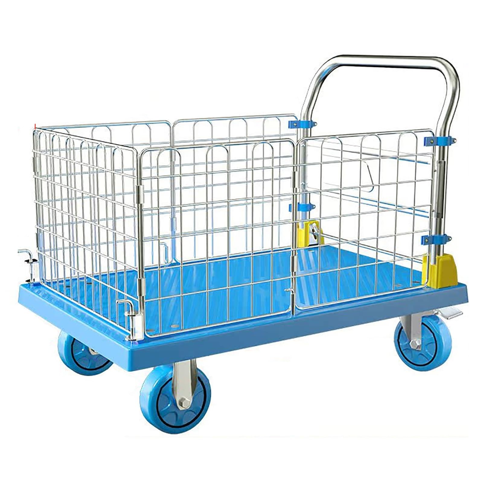 LKLNKVL Handcart, With Cage, with Brake Wheels, Removable Fence, Suitable for Moving Luggage/Plants/Footballs(Blue,Medium)