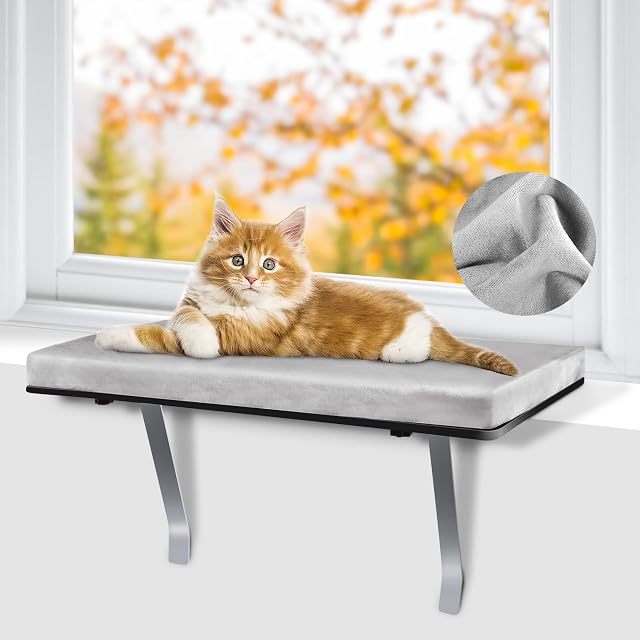 Zvonema Cat Window Perch, Cat Window Seat Cat Hammock with Washable Cover, Pet Cat Window Bed for Indoor Large Cats, Space Saving Mounted Shelf Bed, Kitty Sill for 360° Sunbath