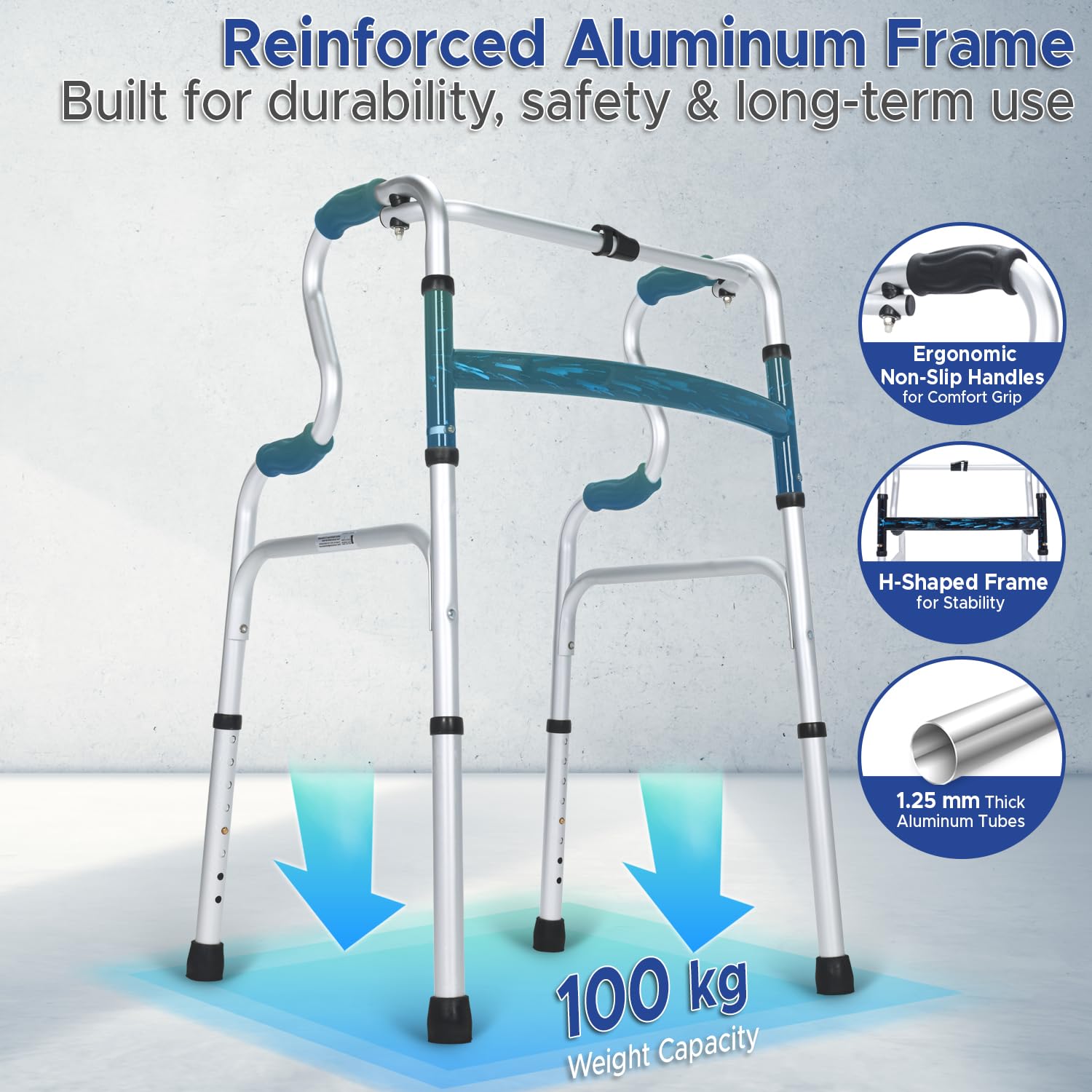 KosmoCare Premium Imported Light weight Aluminum Height Adjustable Folding Step-up Walker - Silver 2