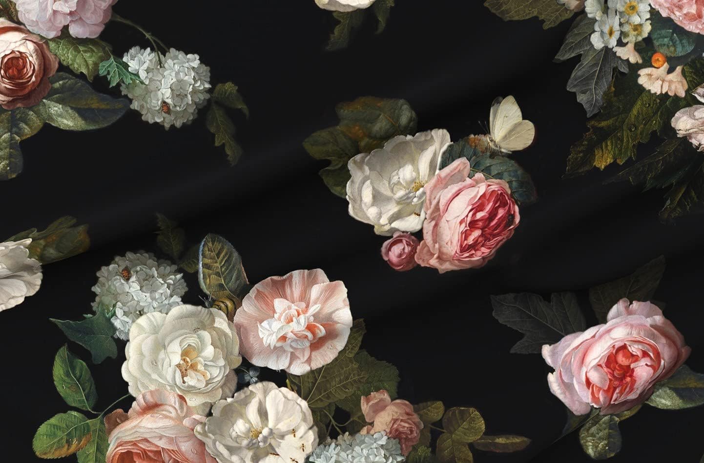 Spoonflower Fabric - Moody Floral Large Scale Floral Dramatic Roses Oil Painting Look Printed on Essex Linen Fabric by The Yard - Sewing Lining Apparel Fashion Blankets Decor