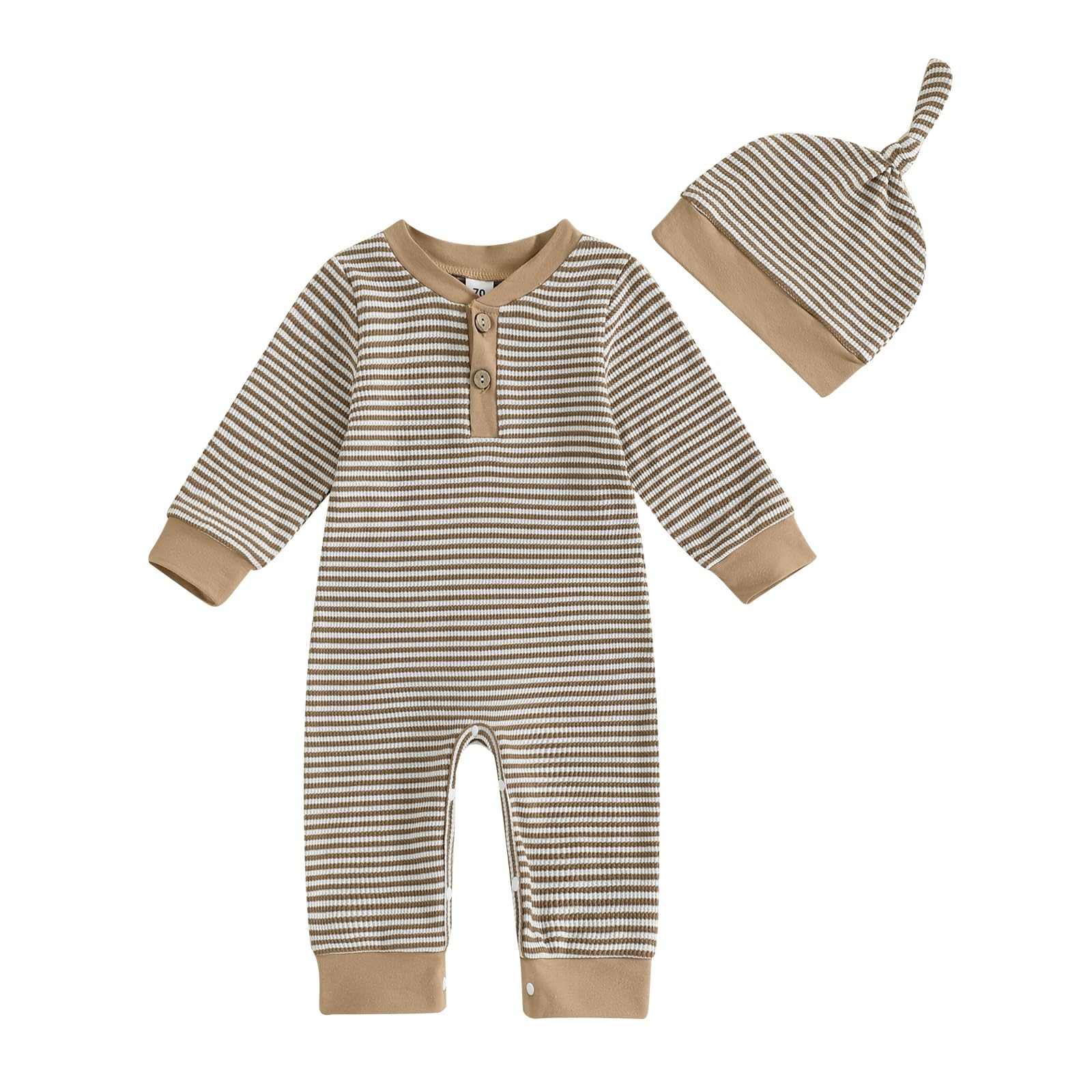 Summffie Newborn Baby Boy Romper Coming Home Outfit Infant Long Sleeve One Piece Jumpsuit Fall Winter Clothes
