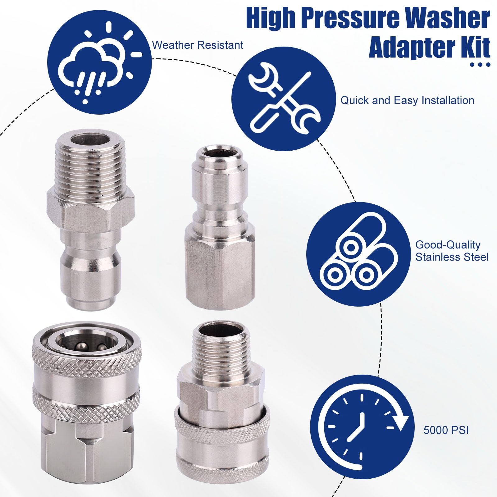 8pz Kit Raccordi Rapidi Pulitrice ad Alta Pressione, 3/8 Pollici Acciaio Inossidabile Adattatore Raccordo Tubo Rapido con Nastro PTFE Raccordo Filettato NPT Maschio e Femmina