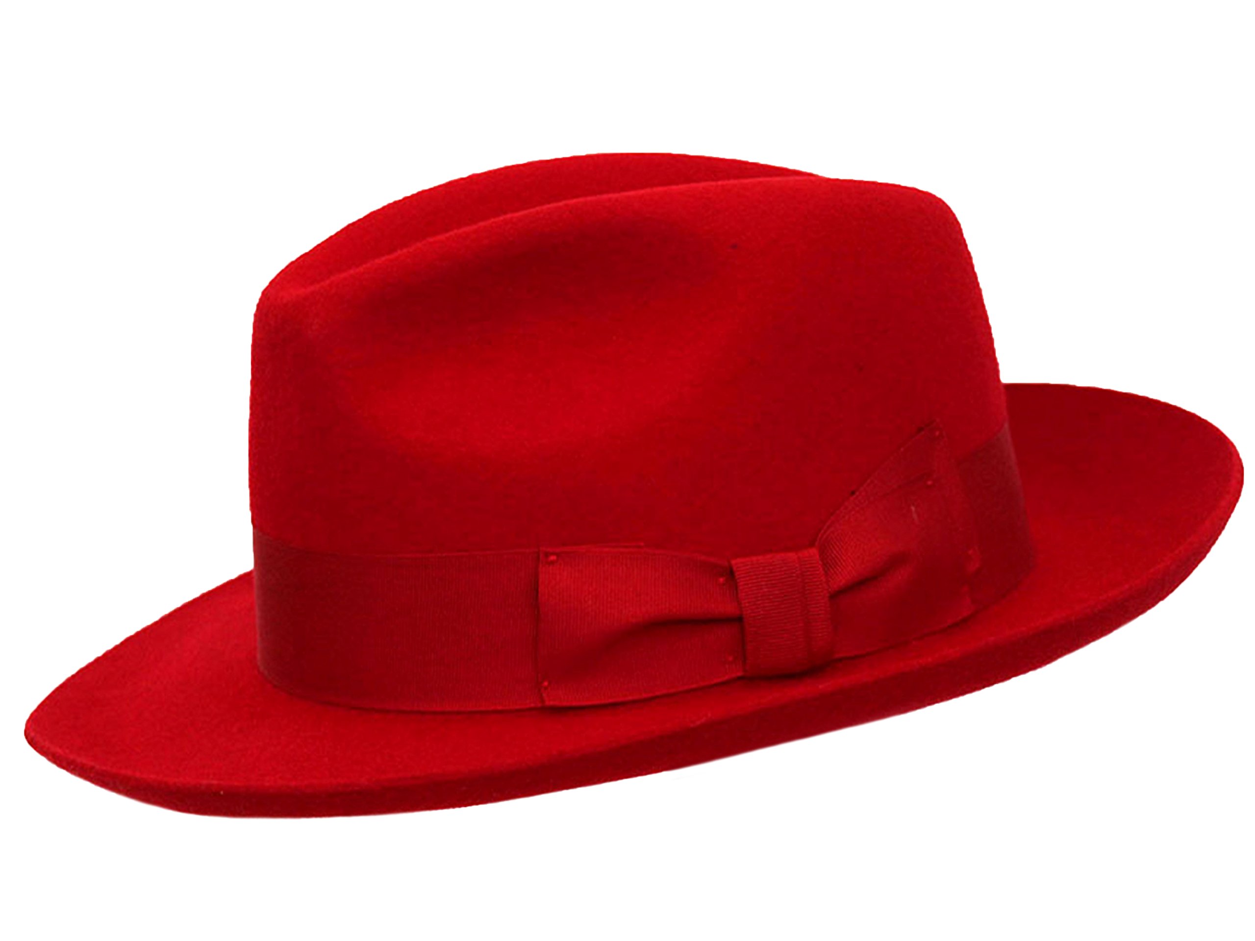 Dh Men's Red Hand Made Gents Fedora Felt Trilby Hat With Wider Brim 100% Wool New