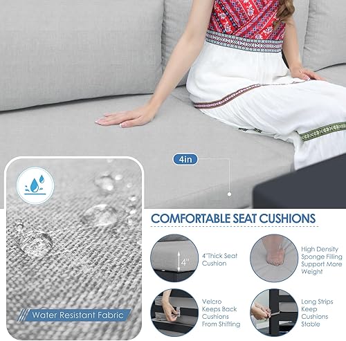 Miniatura 112 de NICESOUL 7 Piece White Powder-Coated Aluminum Patio Furniture with Fire Pit Table, 29 Inch Extra Wide Outdoor Sectional Sofa for 6, High-End Heavy