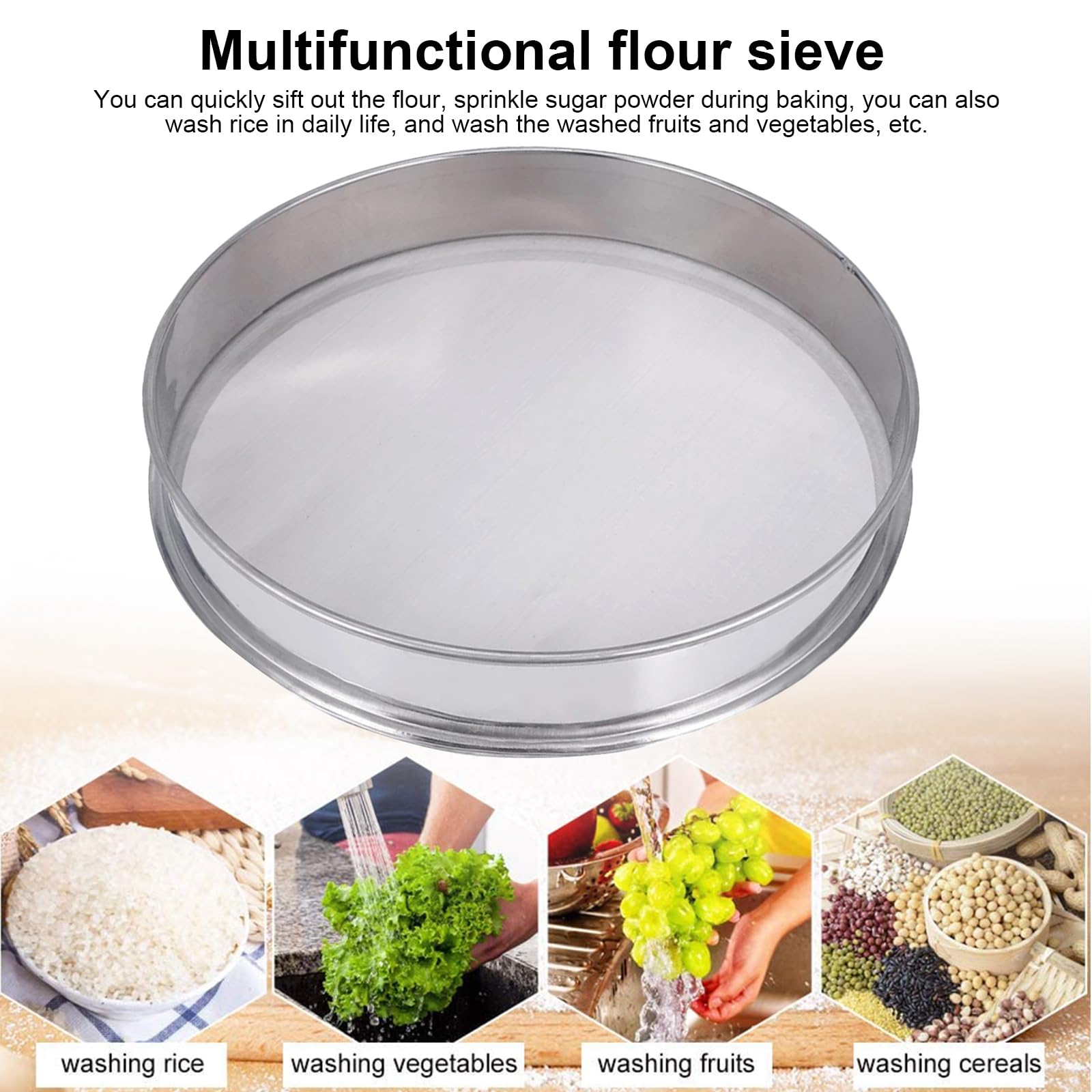 WMLBK Kruidenpollen-extractor van roestvrij staal, stapelbaar, zeef, 50 cm in diameter, meelzeef, 150 mesh, keukenzeef voor keuken, meel, rijst, pasta, poedersuiker (50 cm