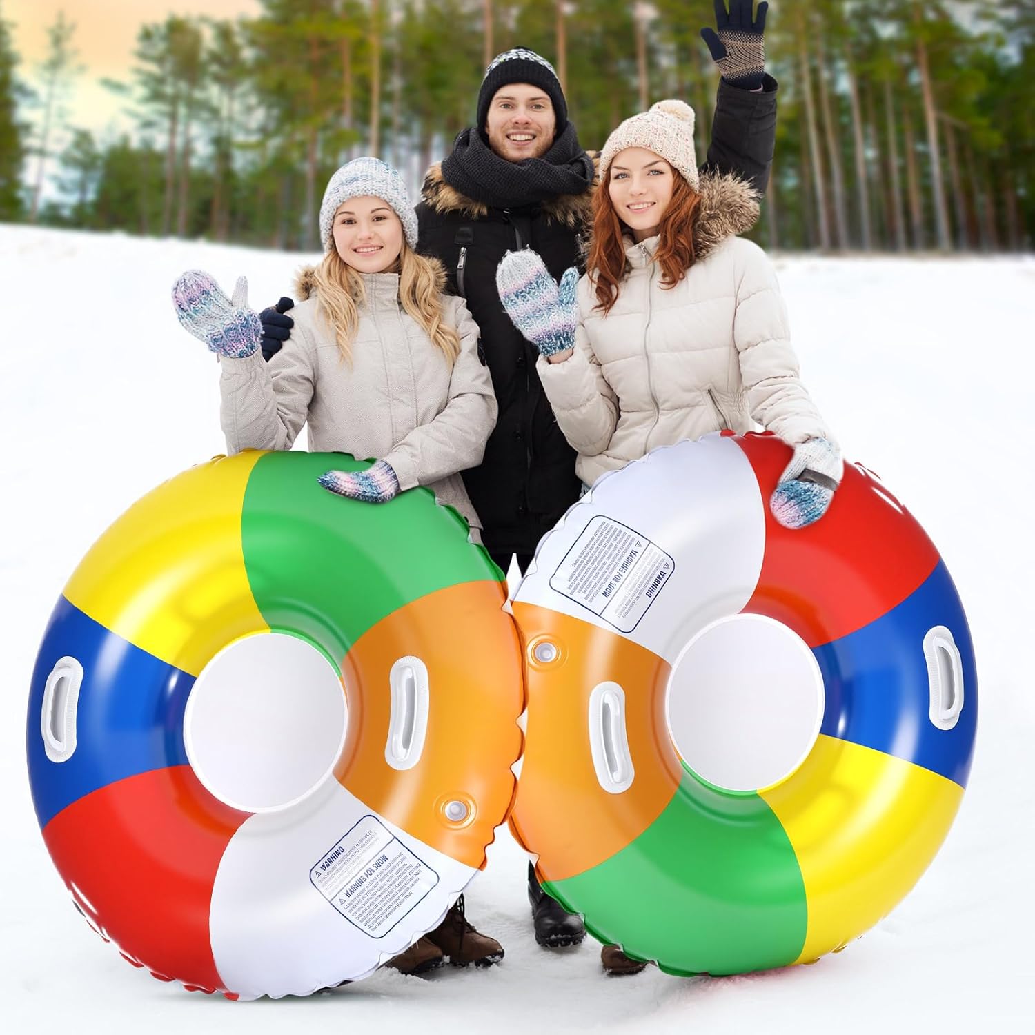 Soulchen Inflatable Snow Tube 36" Snow Sled for Kids Heavy Duty Thickened Bottom Sled for Winter with Sturdy Handles Durable Winter Toys for Outdoor Sledding Tube