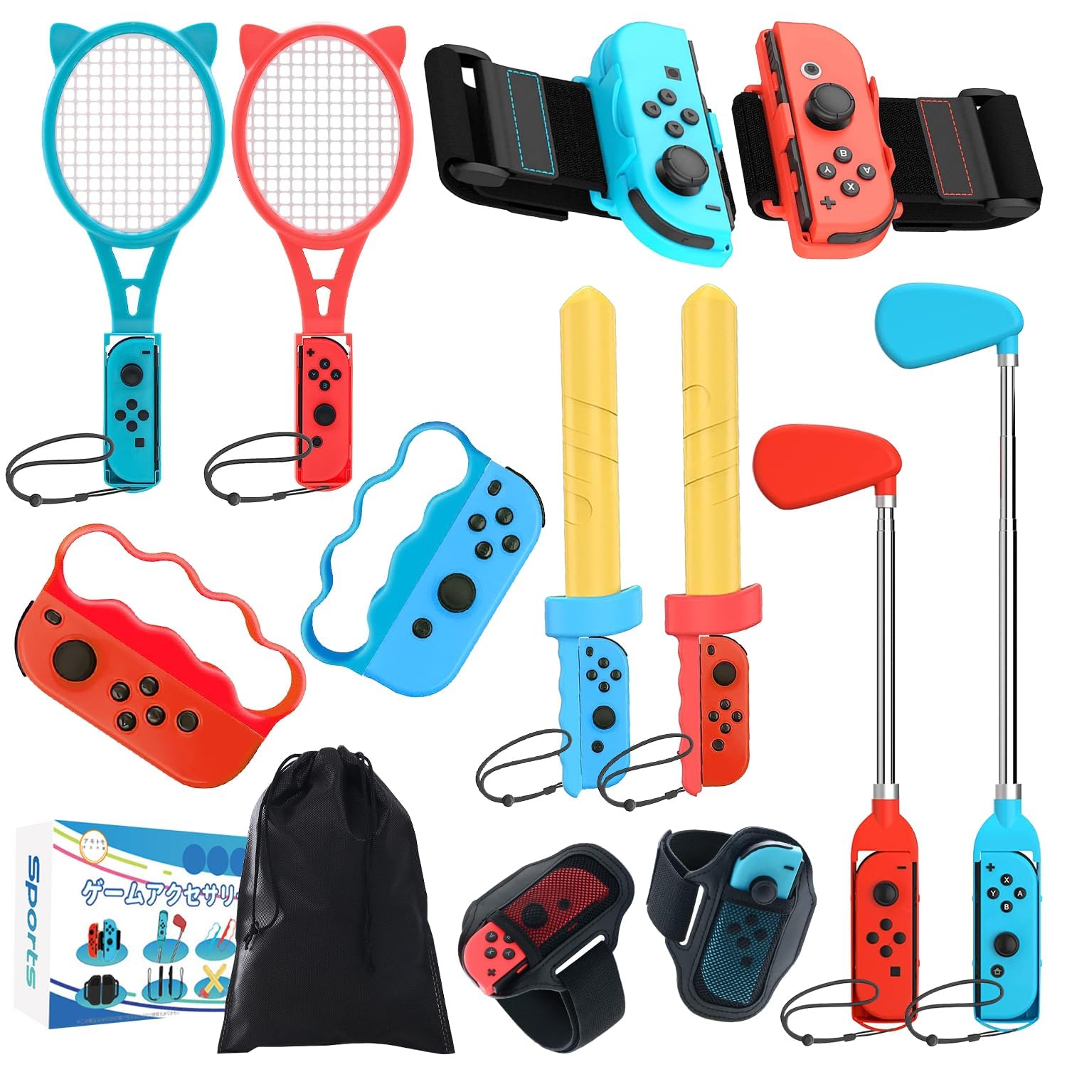12 in 1 Switch Sports Accessories , تبديل الملحقات الرياضية Switch Sports Accessories Bundle for Nintendo Switch Sports, Family Accessories Kit Compatible with Switch