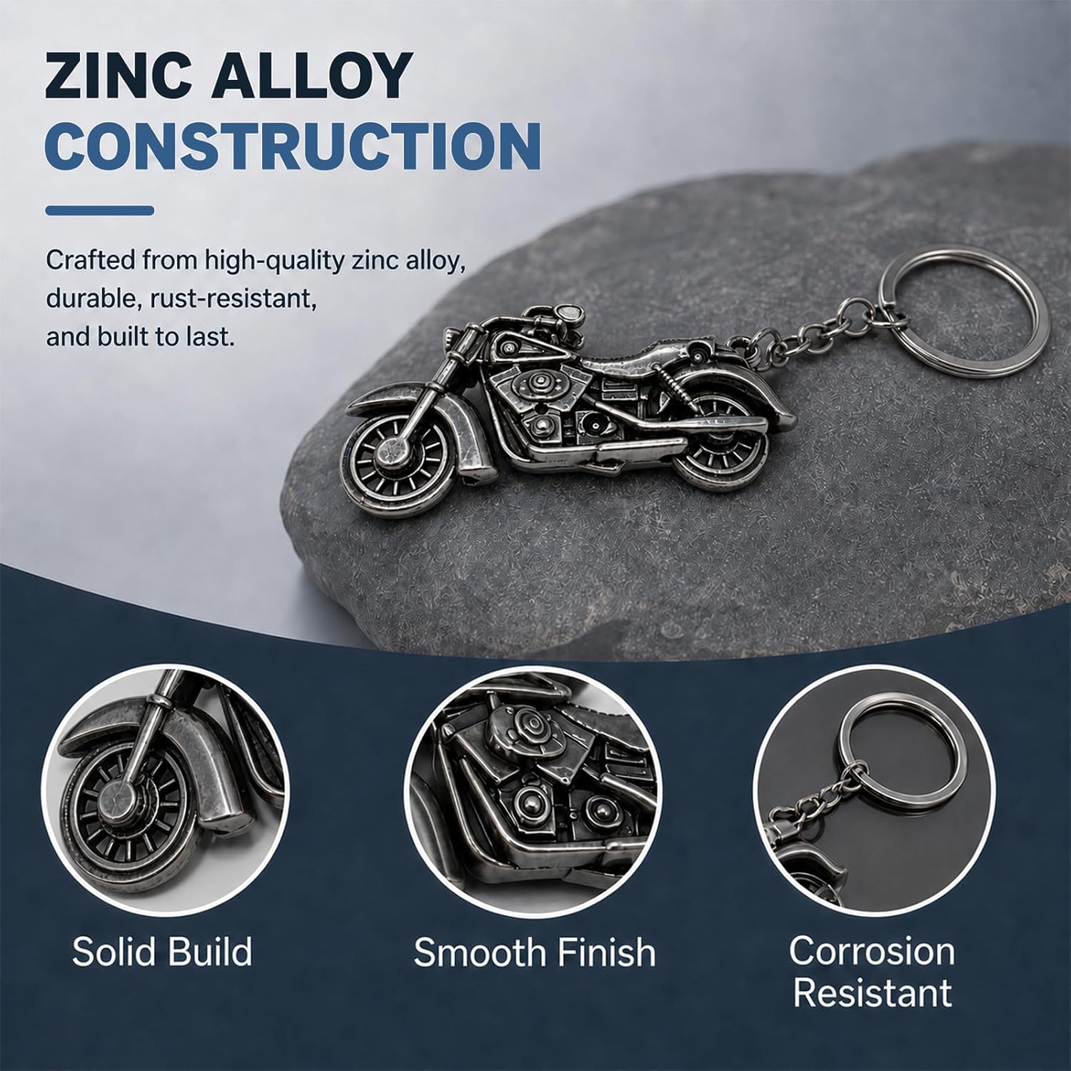 Metal 3D Motorcycle Car Key Chain, Black image 3