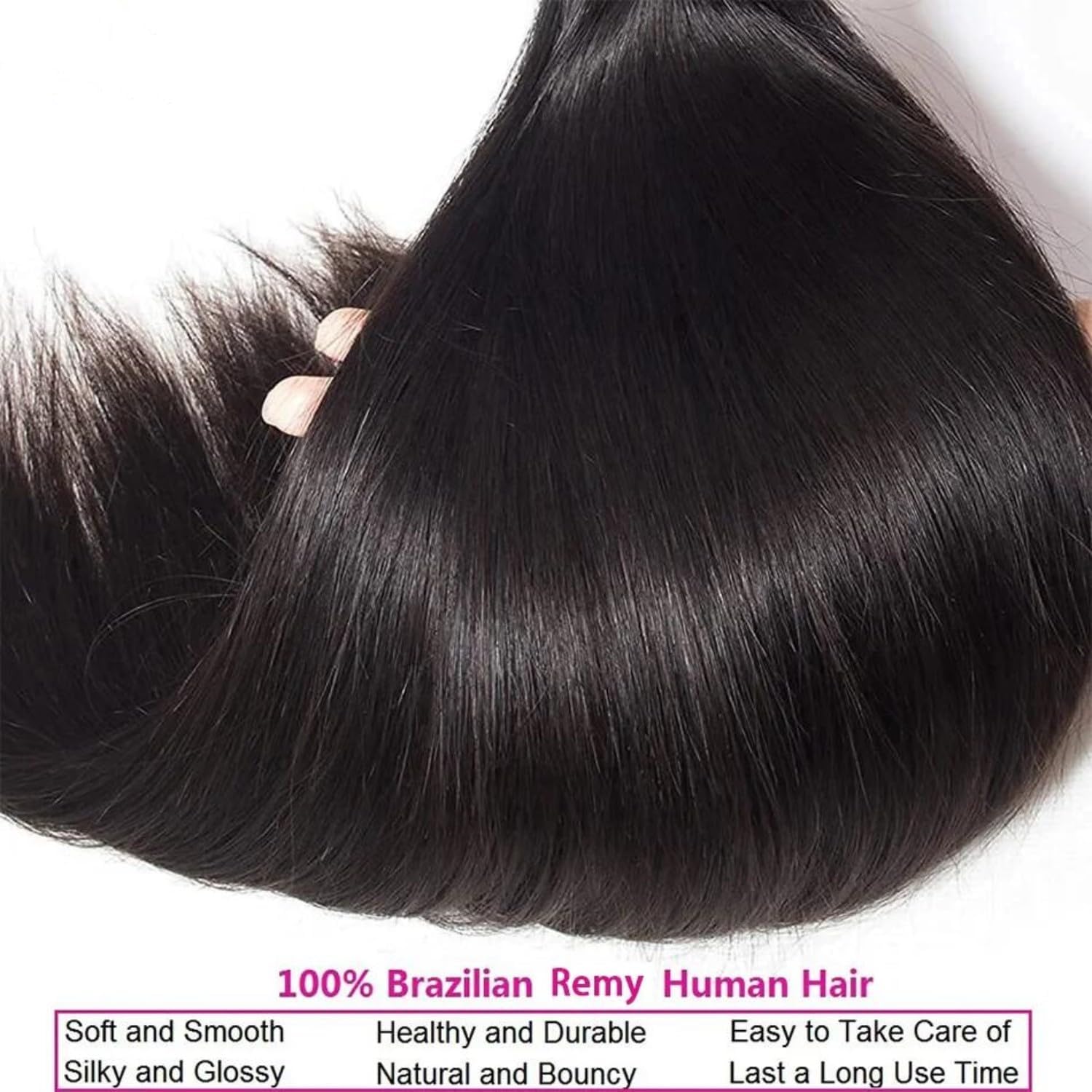 12A Human Hair Bundles 10 12 14 Inch Straight 3 Bundles Human Hair 100% Unprocessed Brazilian Remy Virgin Hair Extensions Natural Black - Image 3