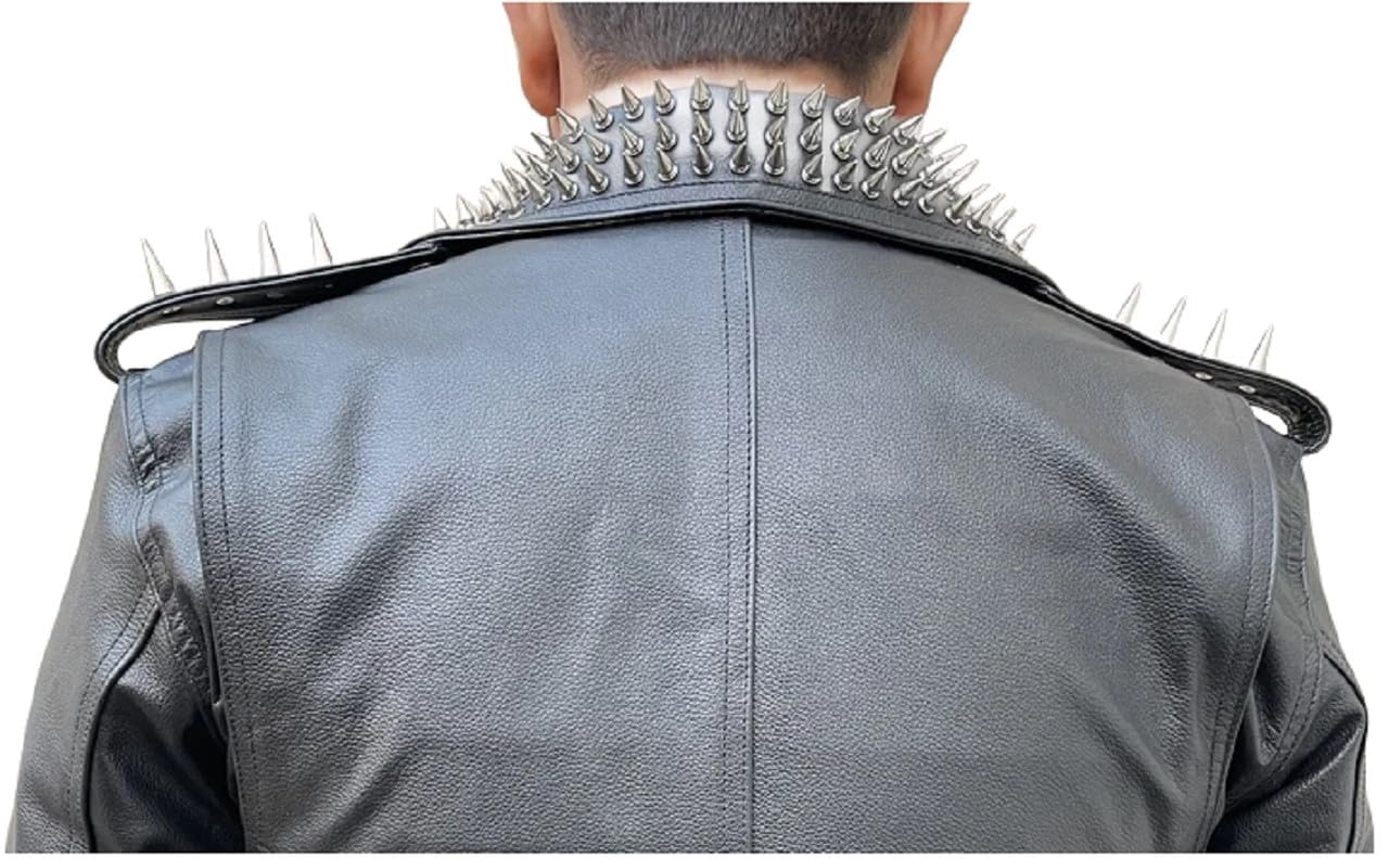 Giacca da motociclista in pelle nera con borchie, da uomo, stile punk rock, gotico