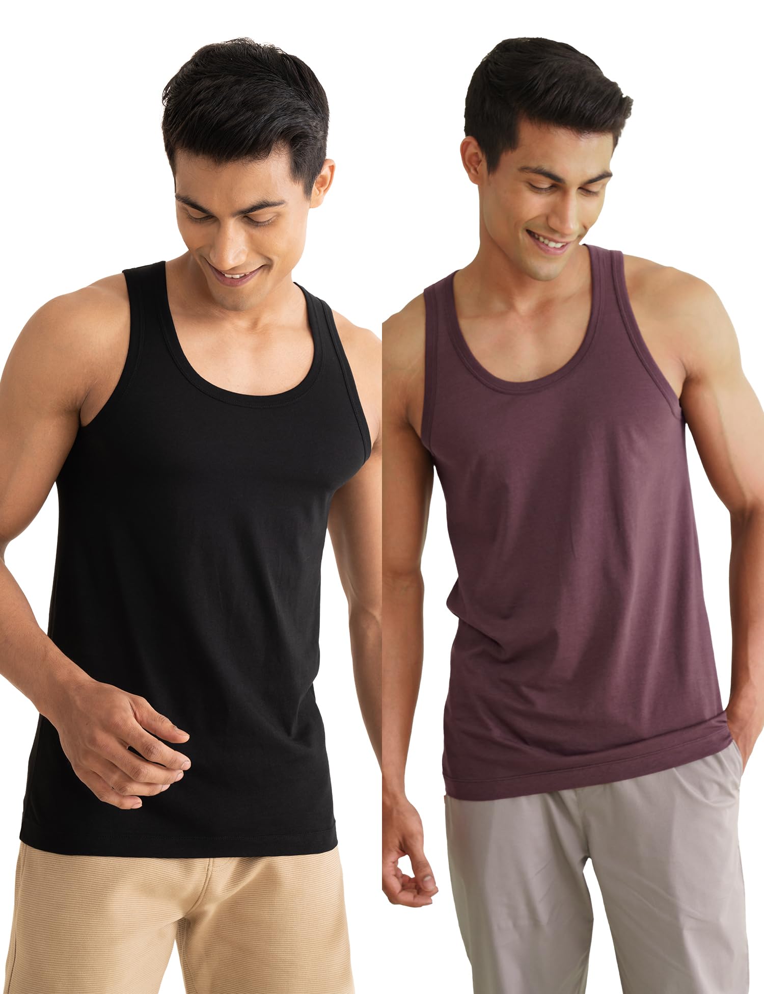 Regular Fit Solid Round Neck Vest Sleeveless Moisture Wicking Anti-Bacterial Anti Odour Soft & Durable Stretchable Cotton Vest for Men