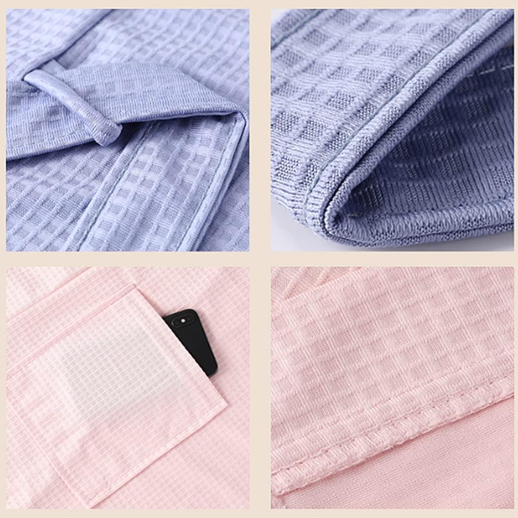 Ladies Breathable Kimono Robes All Seasons Soft Waffle V Neck Dressing Gowns with Pockets Belt for Birthday Gift Party Bathrobes Pink M