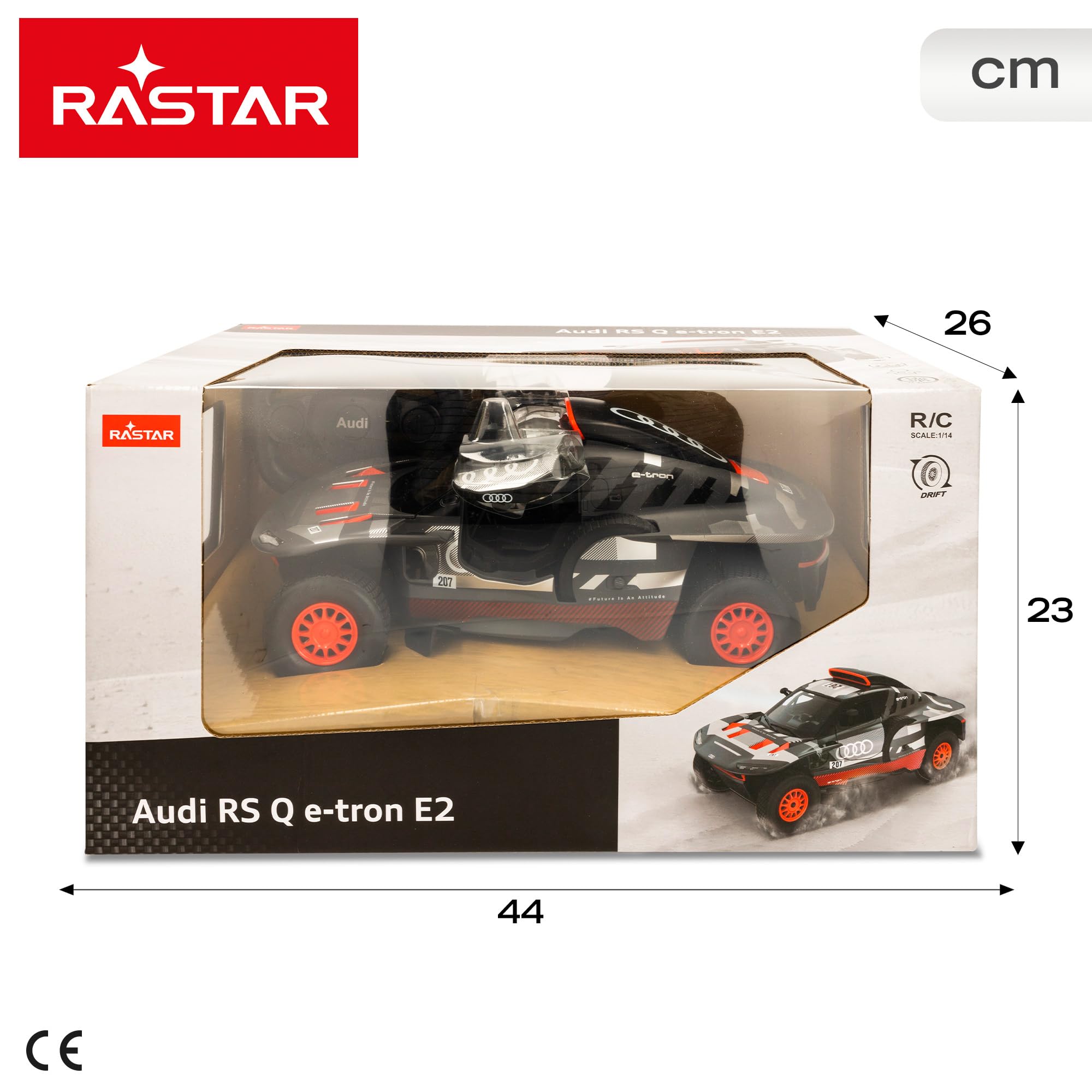 ColorBaby RASTAR Samochód zdalnie sterowany wyścig Audi RS Q e-Tron E2, Zwycięzca Rajd Dakar 2024 Carlos Sainz, Skala 1:14, Częstotliwość 2.4GHz, 6 kierunków, Wbudowane, Zdalne sterowanie samochodami