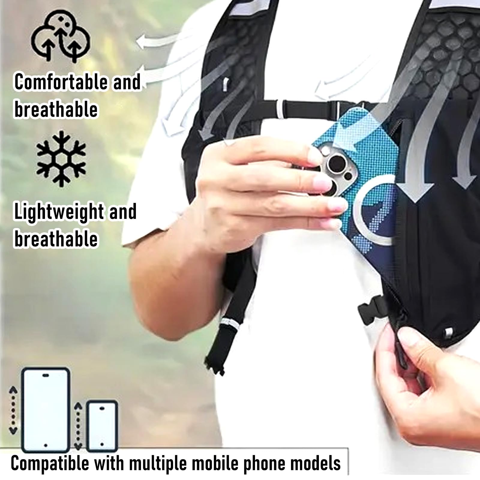 Gilet Running Uomo Donna Leggero, Traspirante Gilet Corsa Con 7 Scompartimenti E Porta Cellulare, Zaino Da Corsa Idratazione Con Strisce Riflettenti, Running Vest Per Trail Ciclismo Trekking - 4