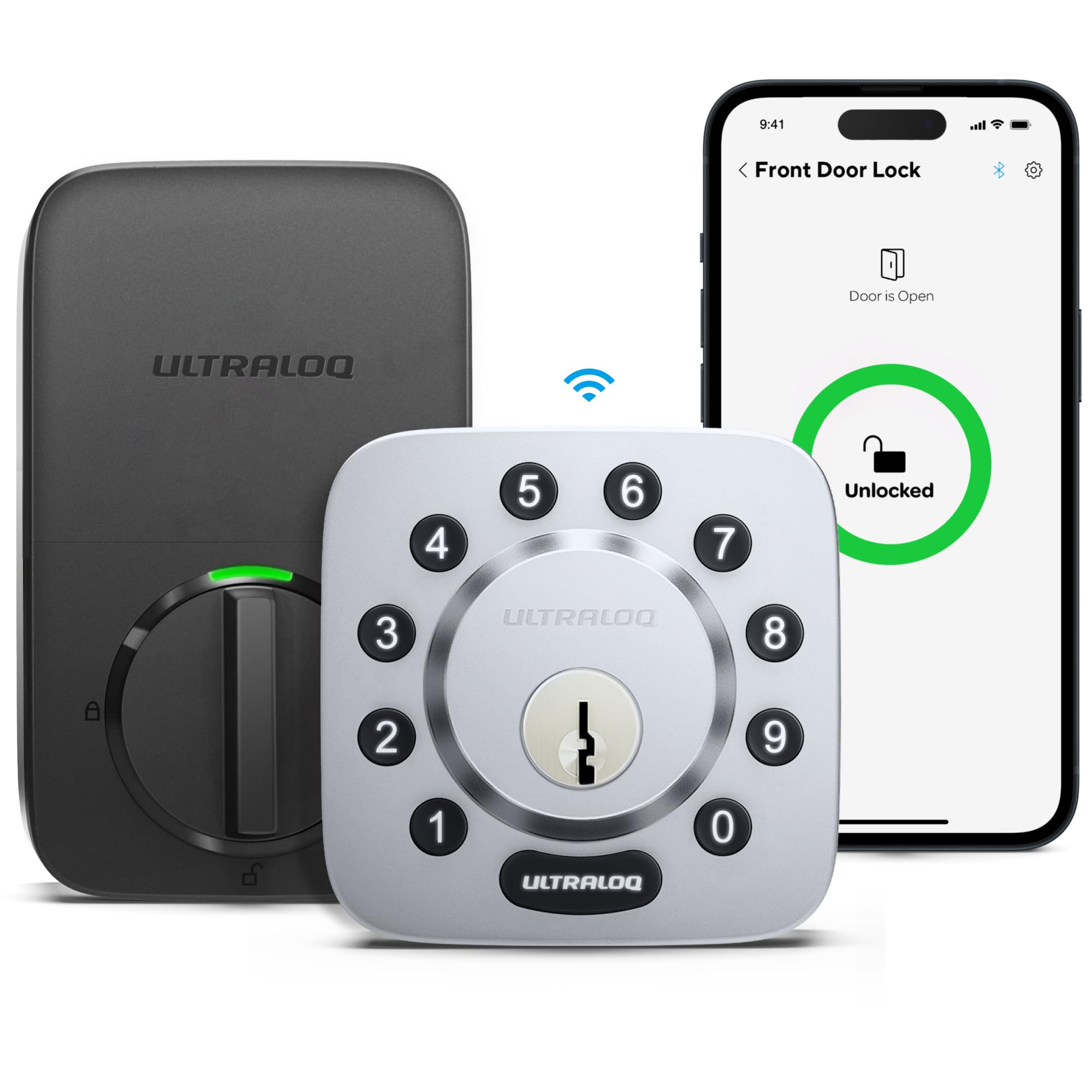 ULTRALOQ U-Bolt WiFi Smart Lock with Door Sensor, 5-in-1 Keyless Entry Door Lock with Built-in WiFi, Bluetooth and Keypad, WiFi Door Lock, WiFi Deadbolt