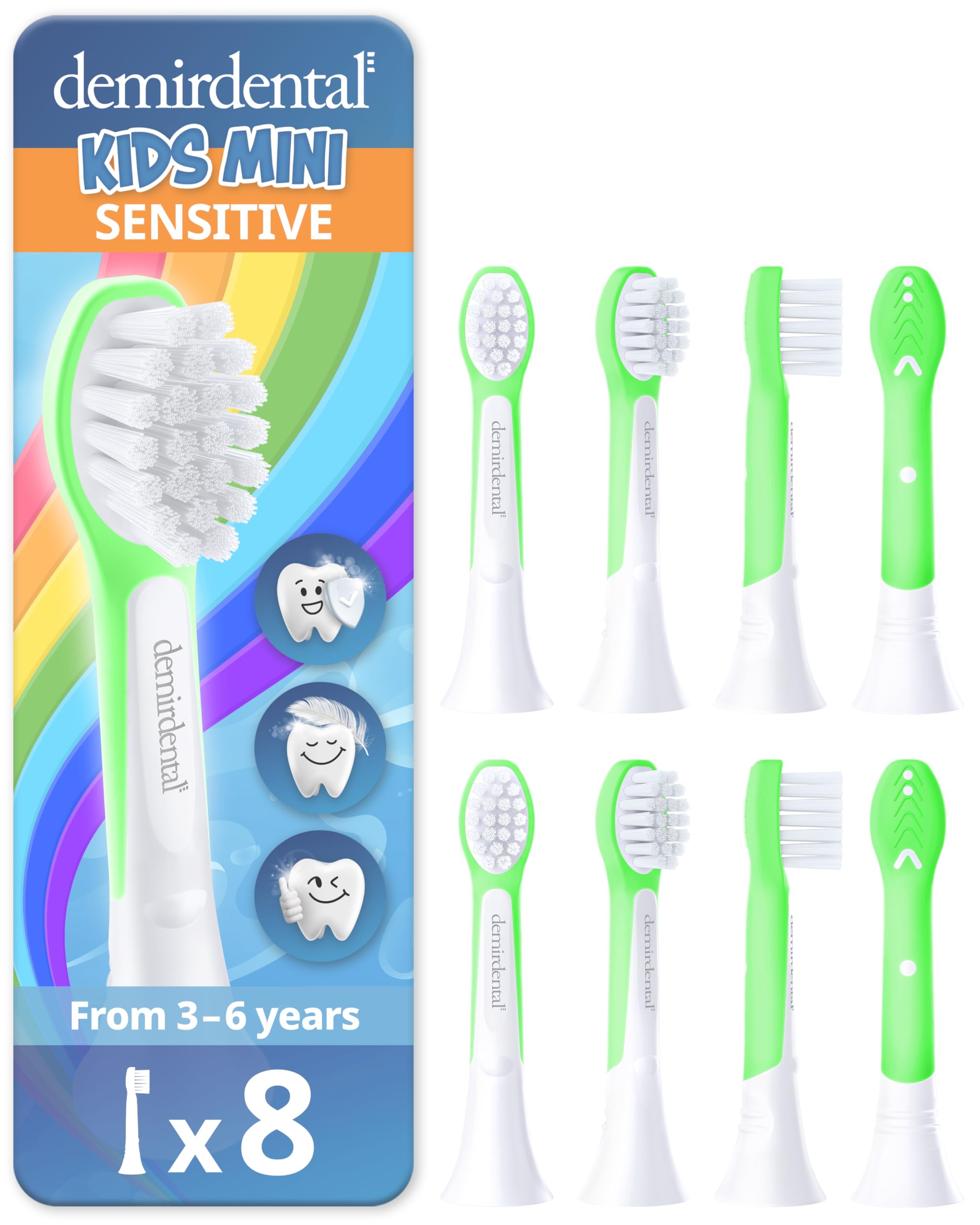 demirdental Kids Mini Toothbrush Heads Compatible with Philips Sonicare Compact Kids Toothbrush Heads - Replacement Heads Sensitive - Brush Heads from