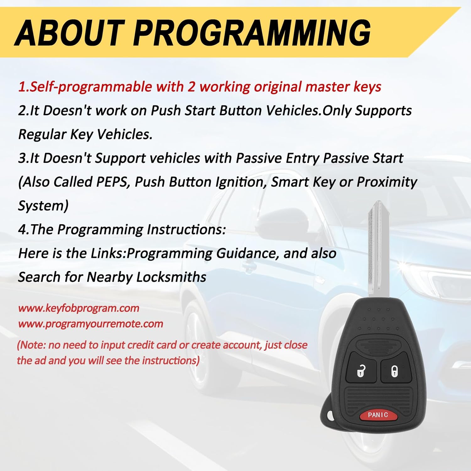 Vurkcy Key Fob fits for 04-09 Dodge Durango/ 05-11 Dakota/ 06-09 Ram/ 08-14 Avenger/ 07-12 Caliber Nitro/ 06-17 Wrangler/ 07-16 Compass Patriot/ 2006-2010 Chrysler PT Cruiser/ 07-09 Aspen Sebring,2Pcs