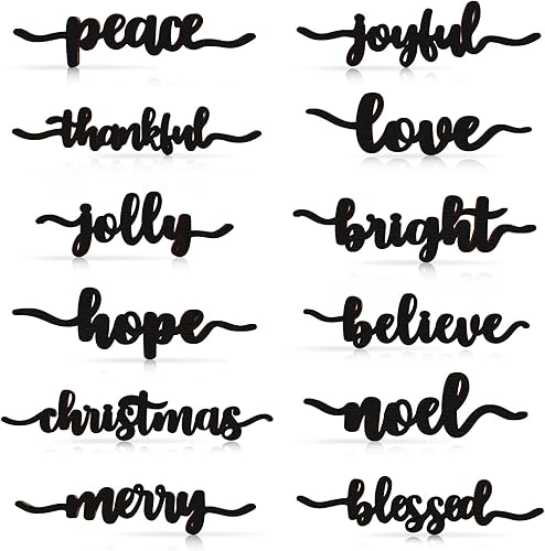 Miniatura 1 de 12 piezas Christmas Thankful Blessed Merry Joyful Peace Family con corte de madera rústico Thankful Plate Letrero de letras para decoración de