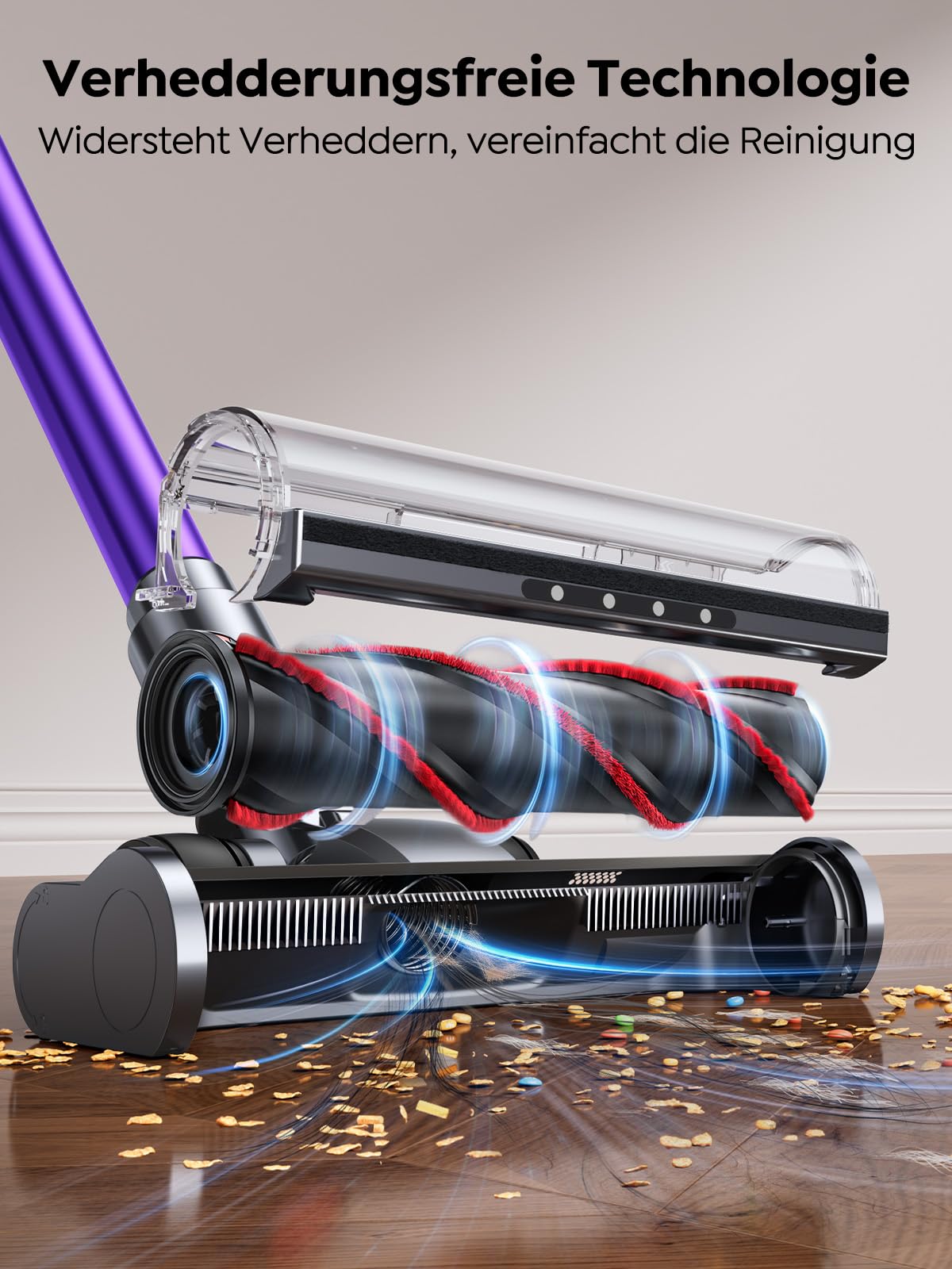 SMOTURE Akku Staubsauger 50.000 Pa 65 Min Laufzeit mit Mini-Turbinendüse, Anti-Tangle-Staubsauger Kabellos mit Touchscreen & Automodus für Tierhaare/Teppiche/Hartböden/Auto, VAC02–Verbesserte Version