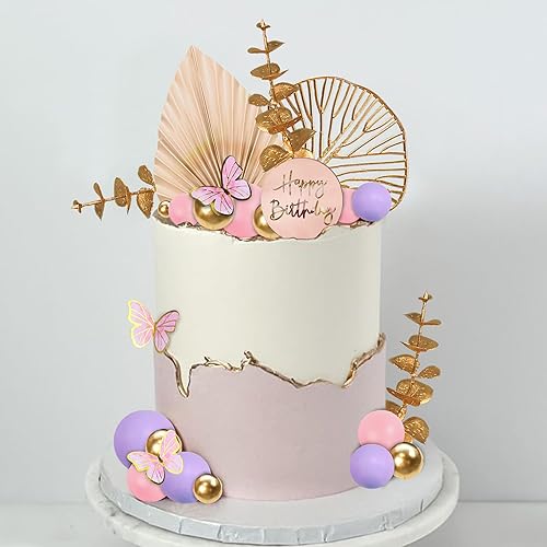 Miniatura 4 de Decoración bohemia para pastel de feliz cumpleaños, con bolas, mariposas, eucalipto, para bodas, baby shower, niños y niñas, suministros de fiesta