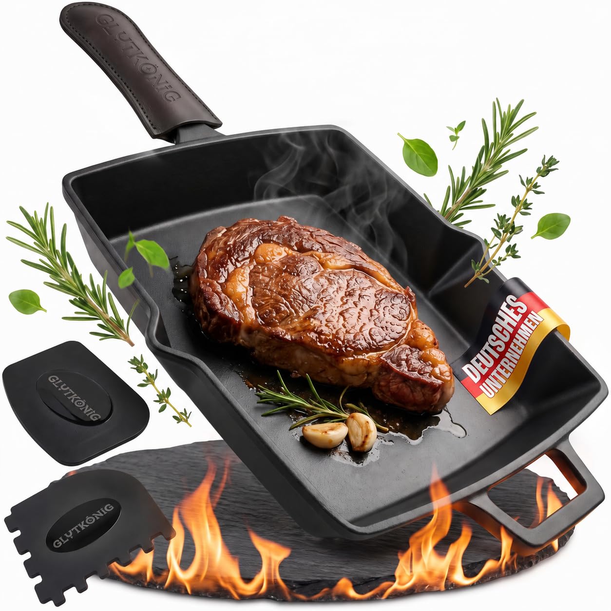 Gusseisenpfanne emailliert [26cm] Induktion - Cast Iron Pan - Inkl. Schaber