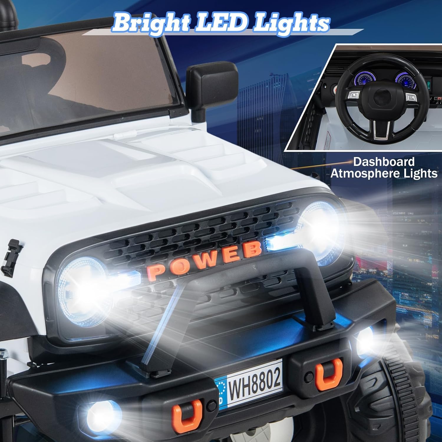 OLAKIDS 24V Ride On Car, 2WD/4WD Switchable 2 Seater Kids' Electric Vehicle Jeep Truck with 20" Wide Seat, 4X550W Power Wheels, Remote Control, Soft Brake, LED Light, Music (Ivory)