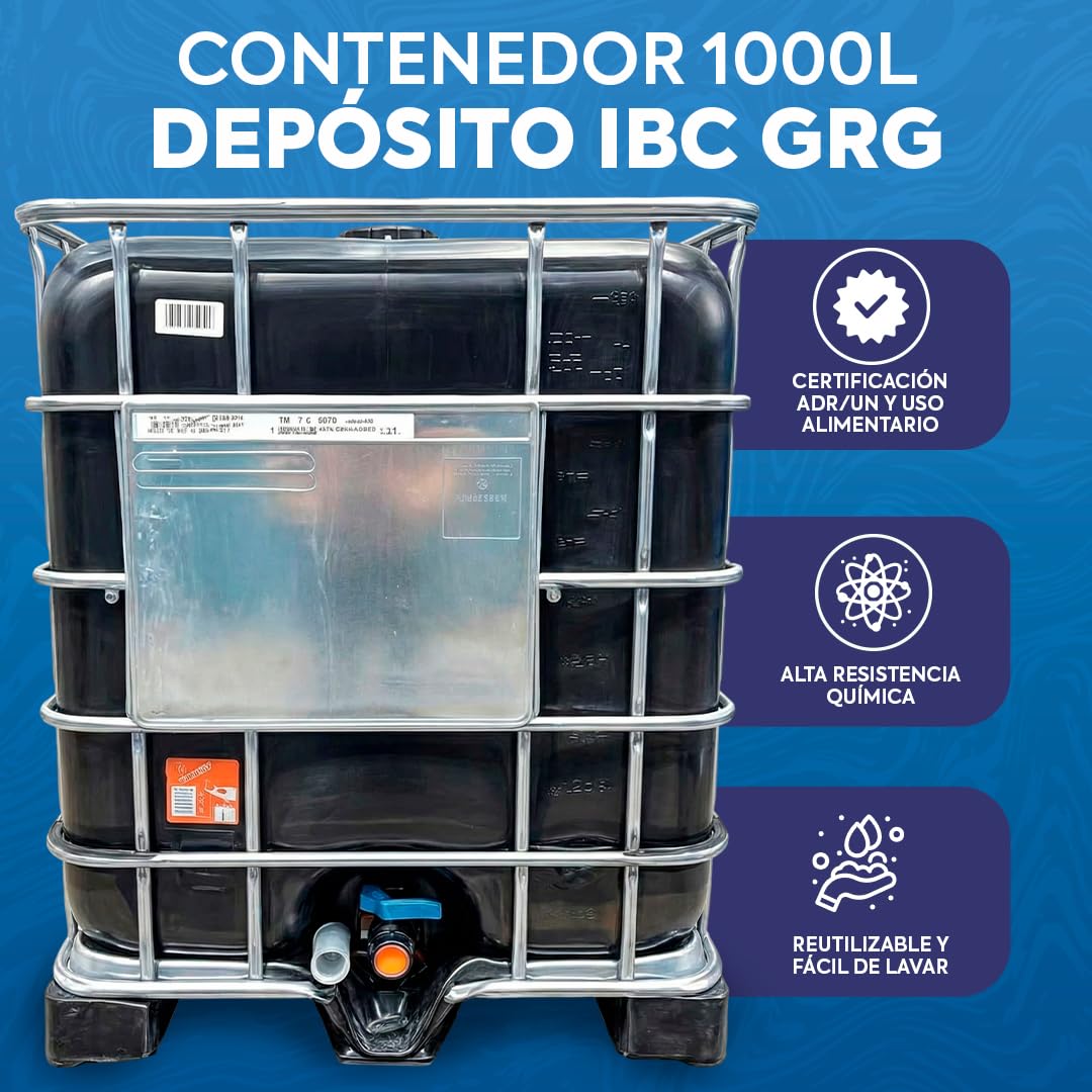 Contenedor depósito de 1000 litros IBC-GRG negro con palet de plástico
