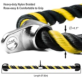 AWEFRANK Deluxe Tricep Rope Gym Rope Pull Down Cable Attachment, 27 & 36 Inch Rope Length, Easy to Grip & Non-Slip LAT Pulldown Attachments Workout Exercise Rope (Yellow)