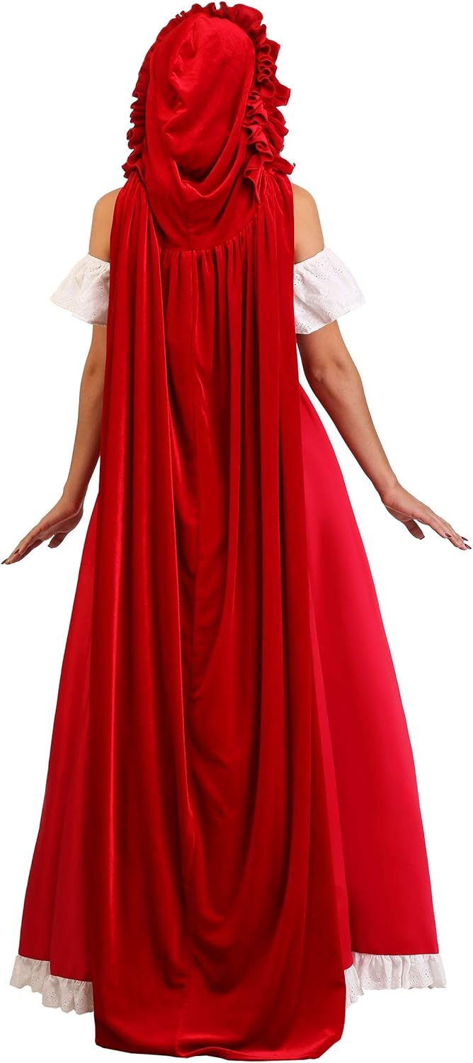 Womens Deluxe Red Riding Hood Costume, Fairytale Little Red Riding Hood Outfit for Adults With Hooded Cape, Dress And Apron