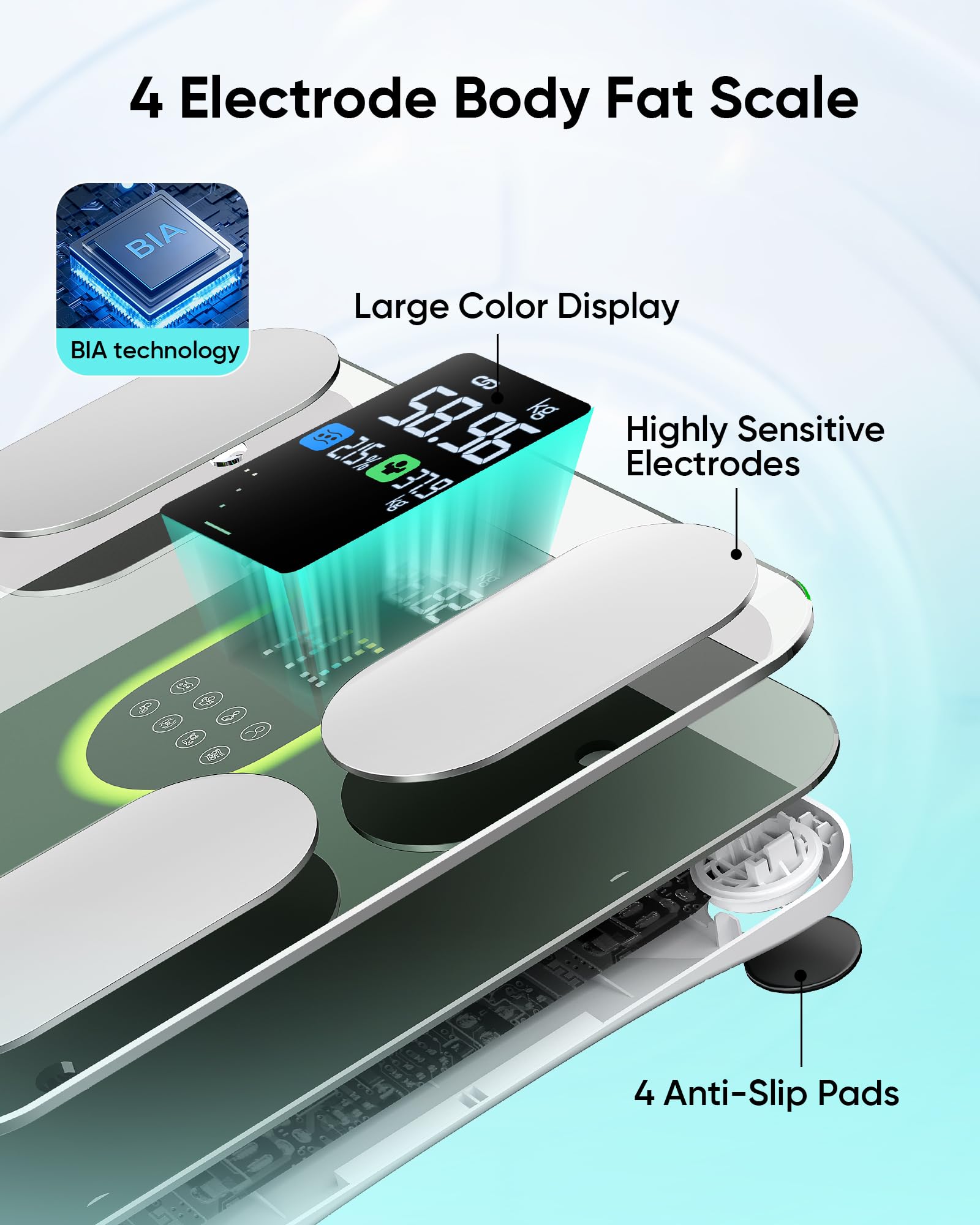 bilancia pesapersone digitale, bilancia impedenziometrica, Fino a 180 kg, bilancia pesapersone professionale, bilancia intelligente di 20 Misurazioni, BMI, Massa Muscolare, Ossea, Proteine,LED Display