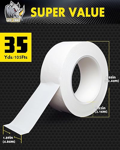 Miniatura 2 de GRAY RHINO Cinta adhesiva resistente al agua de 1.88 pulgadas, 105 pies35 yardas, desgarrable sin residuos, cinta adhesiva fuerte para embalaje,