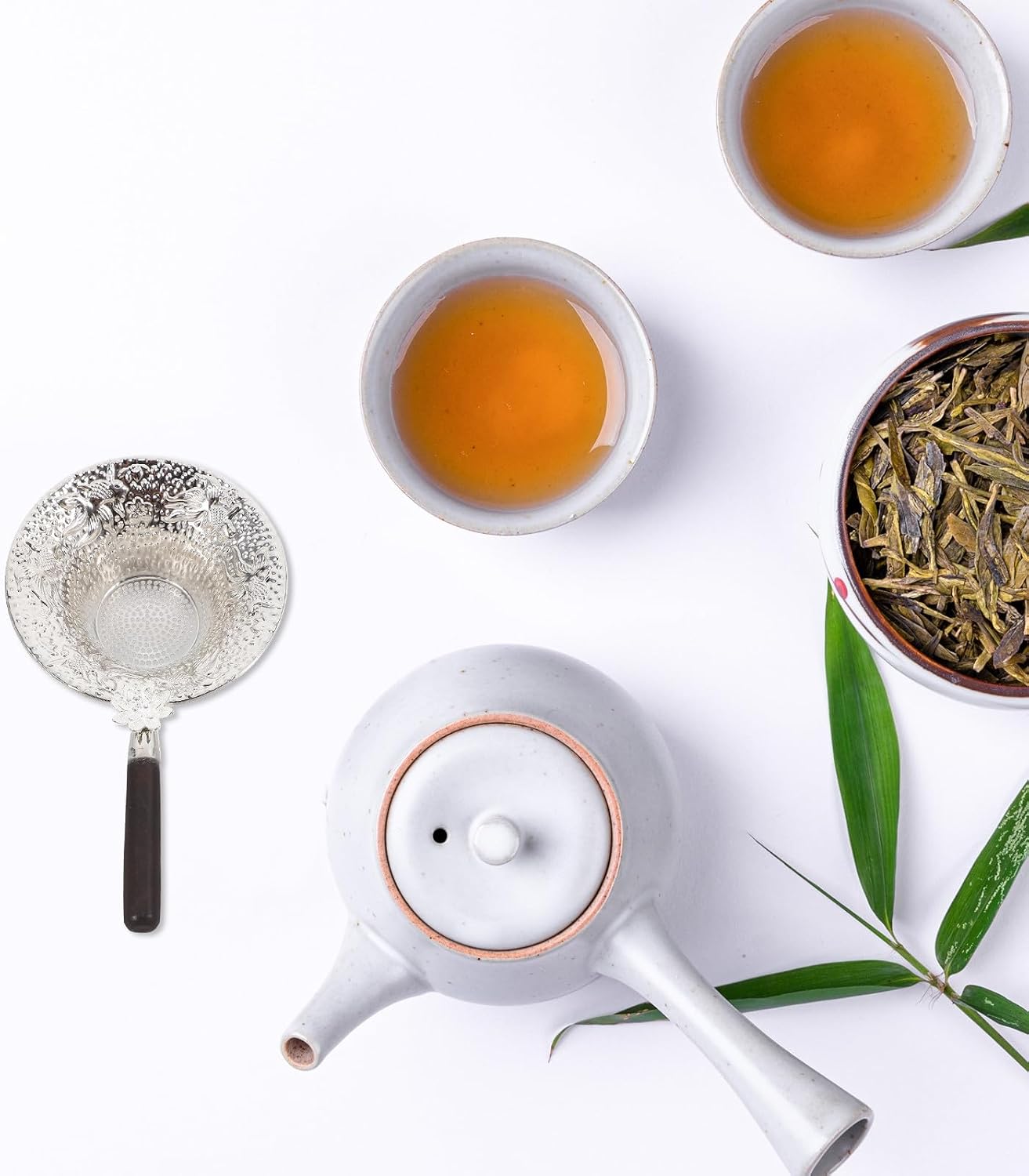 Long-handled Tea Strainer with Koi Pattern Alloy Mesh Filter Tea Infuser Silver