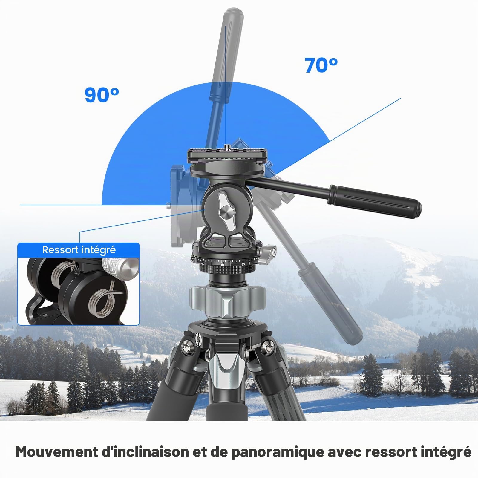 WEYLLAN Tête de trépied VH7 pour appareil photo avec plaque Arca Swiss Quick Release Plate, Fluid Head Trépied pour appareil photo reflex numérique, trépied panoramique en métal, tête fluide, charge