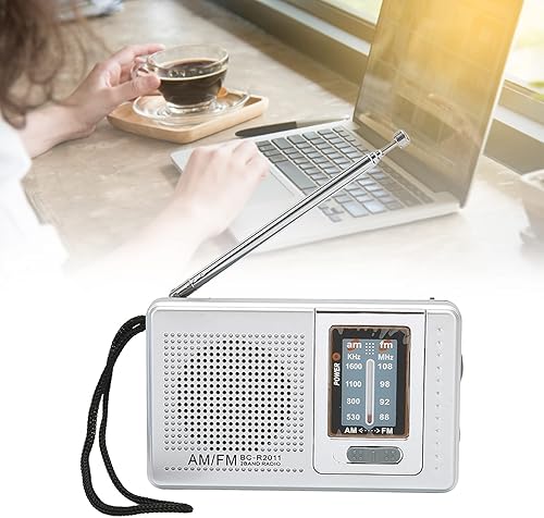 Miniatura 4 de Radio AM FM portátil con la mejor recepción, altavoz integrado a pilas, radio de bolsillo portátil para viajes al aire libre, gris plateado