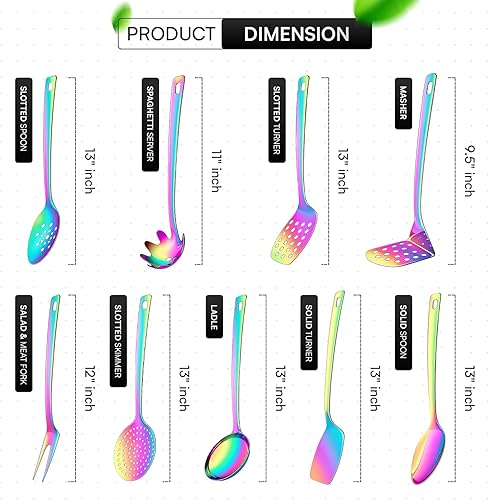 Miniatura 2 de Juego de 9 utensilios de cocina de acero inoxidable de alta calidad, utensilios de cocina de metal, antiadherentes, resistentes al calor, cucharón,