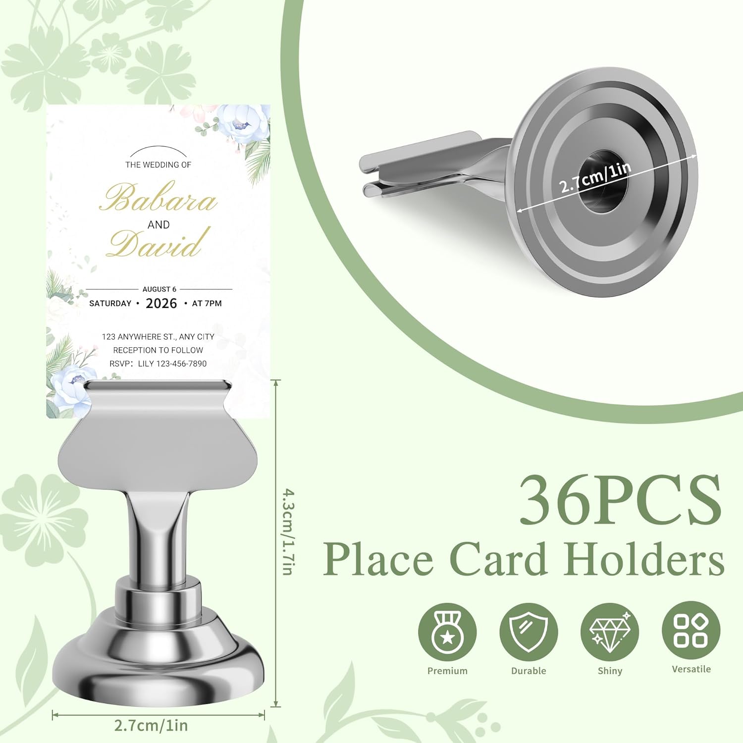 Urban Deco 36 Pieces Table Card Holder Place Card Holders 1.7 inches Gold Steel Card Holders for Photos, Food Signs, Memo Notes, Weddings, Restaurants, Birthdays(Silver 36PK)