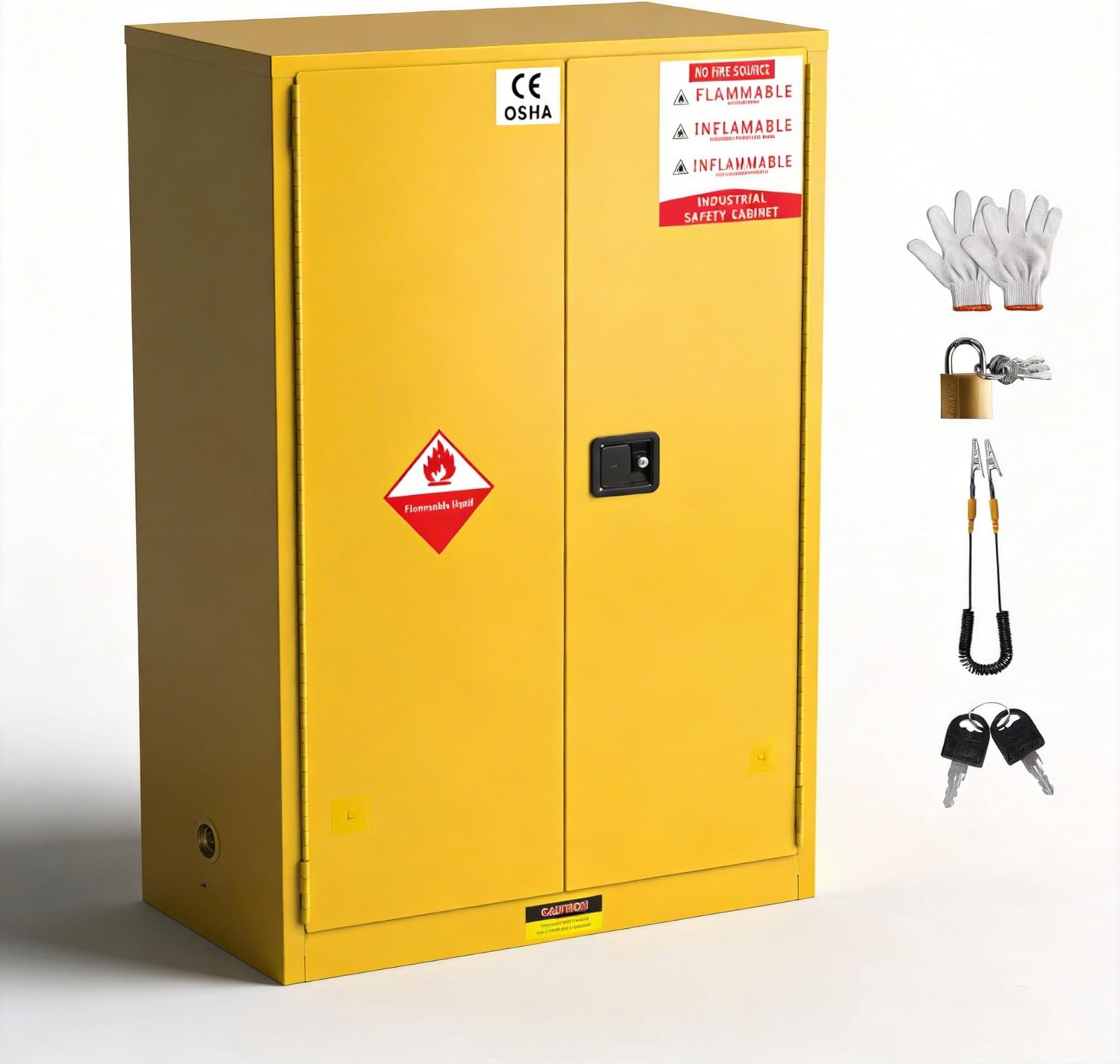 Flammable Cabinet Steel 70 Gal (70''x45''x20'') - OSHA Compliant w/ 3-Point Lock, Adj. Shelf & Leak-Proof Sump | CE/ROHS for Lab, Garage, Hazardous Materials