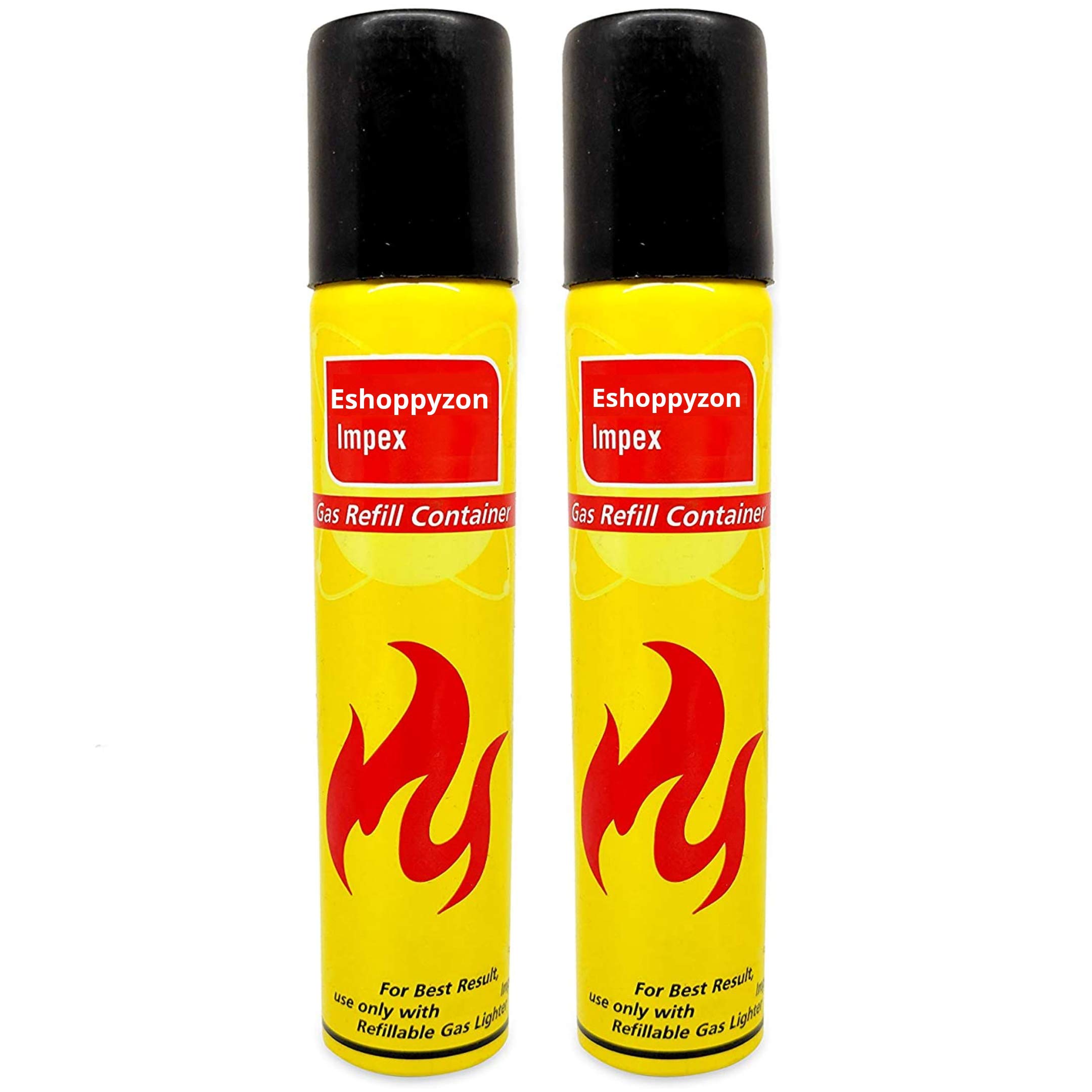 Eshoppyzon Gas Refill Bottle Portable High Pressure Flame Butane Liquefied Gas Canister 100ML Can Easy to Use Perfect Suitable for Refill Flame Lighter,Small Stove,Flame Torch Can Pack of-2(Aluminium)