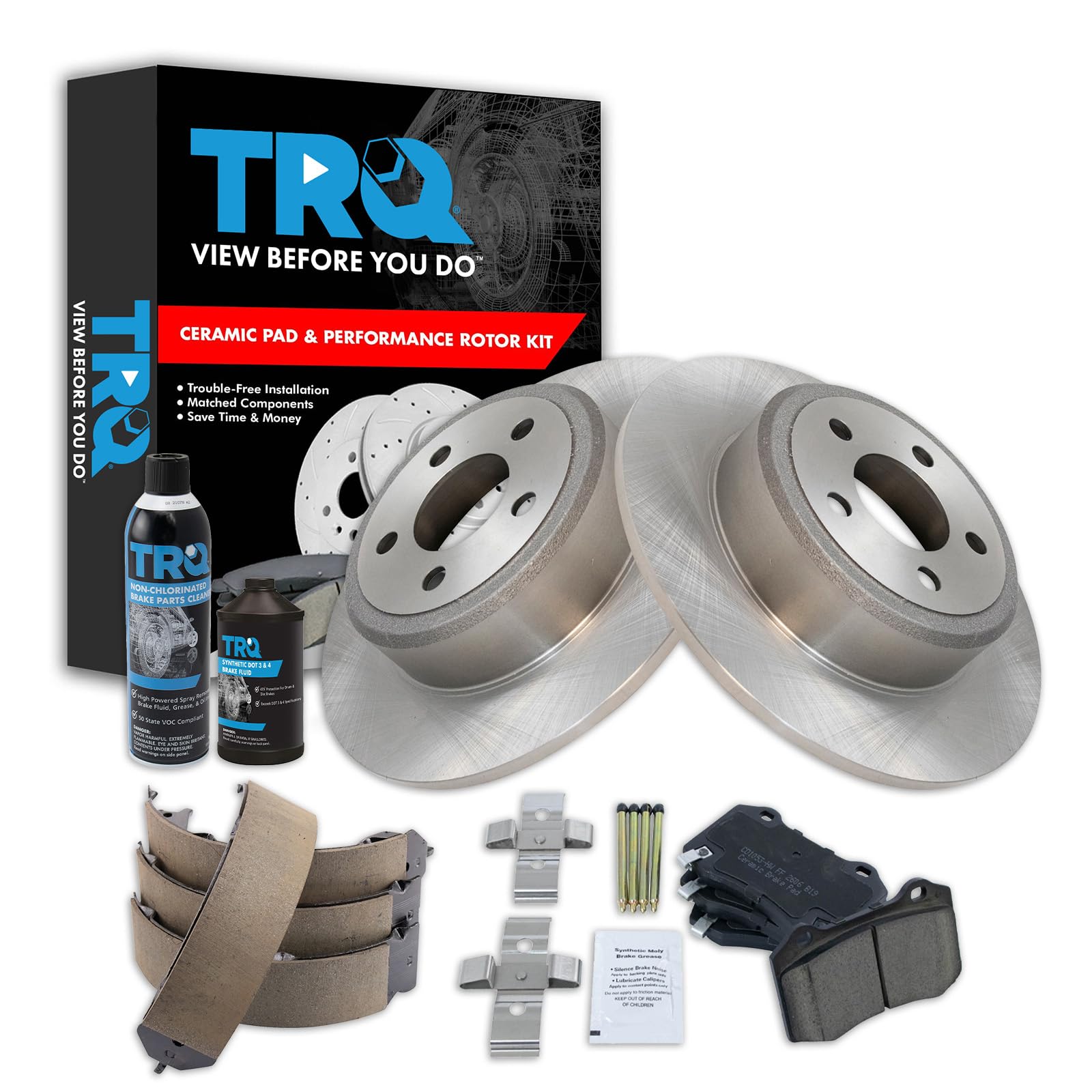 TRQ Rear Brake Pad &amp; Rotor Kit Compatible with 2005-2014 Chrysler 2006-2018 Dodge